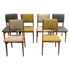 Ensemble de 6 chaises de salle à manger en hêtre des années 1950