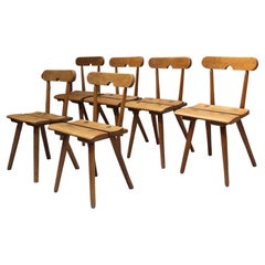 Juego de 6 sillas de comedor de haya francesa de los años 50