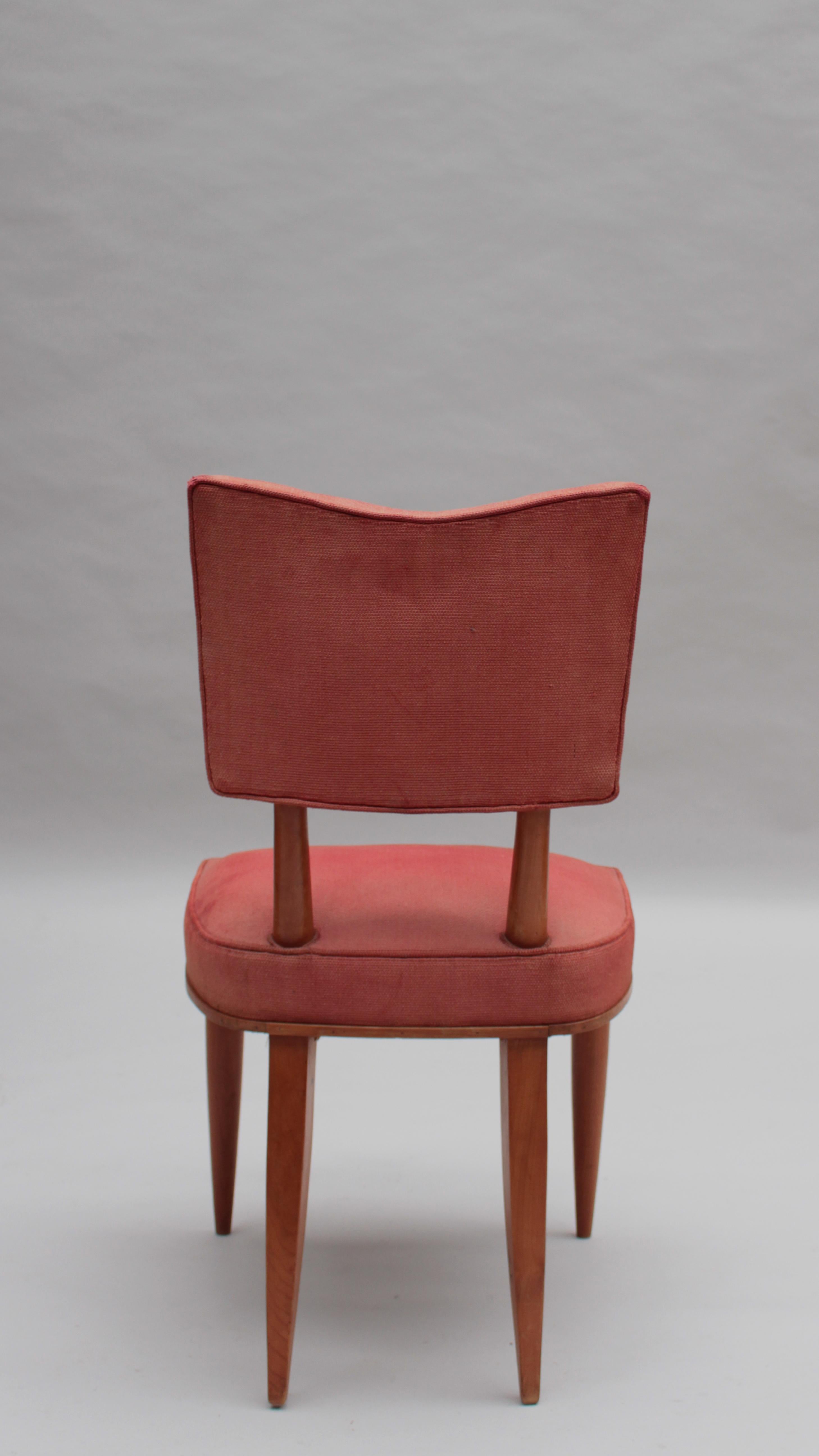 Tissu Ensemble de 6 chaises de salle à manger en merisier massif des années 1950 en vente