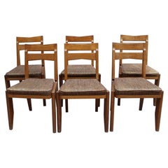 Set of 6 Fine French 1950s Oak Dining Chairs by Guillerme et Chambron
