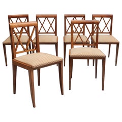 Ensemble de 6 chaises de salle à manger en noyer des années 1950