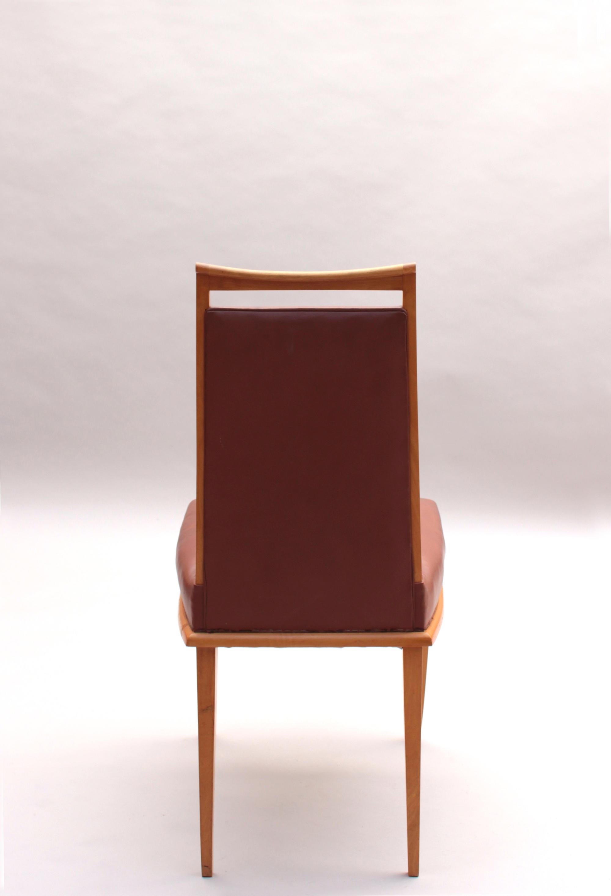 Cuir Ensemble de 6 chaises de salle à manger Art déco françaises par Etienne-Henri Martin en vente