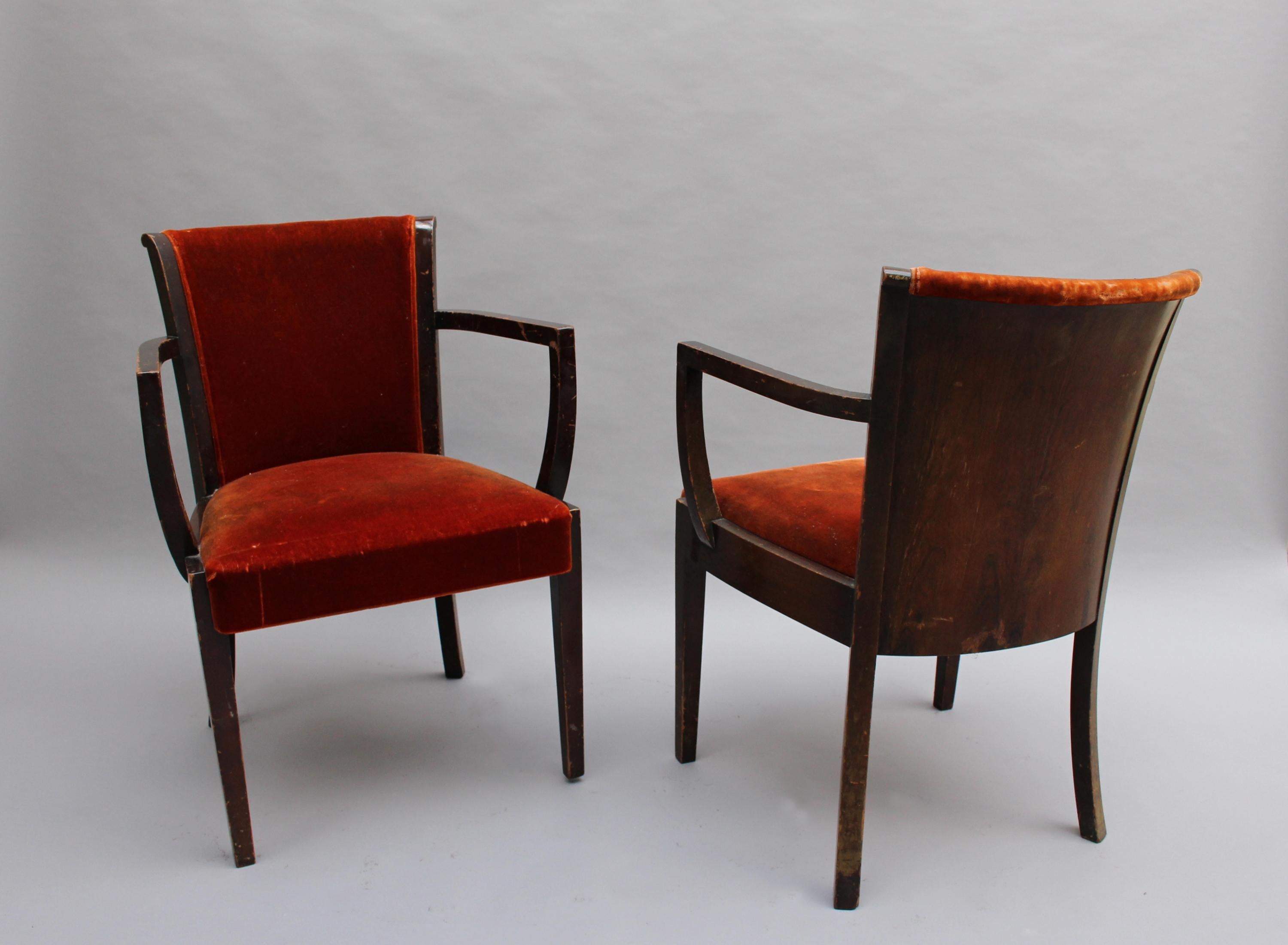 French Set of 6 Fine Belgium Art Deco Chairs by De Coene (4 Side and 2 Arm) For Sale