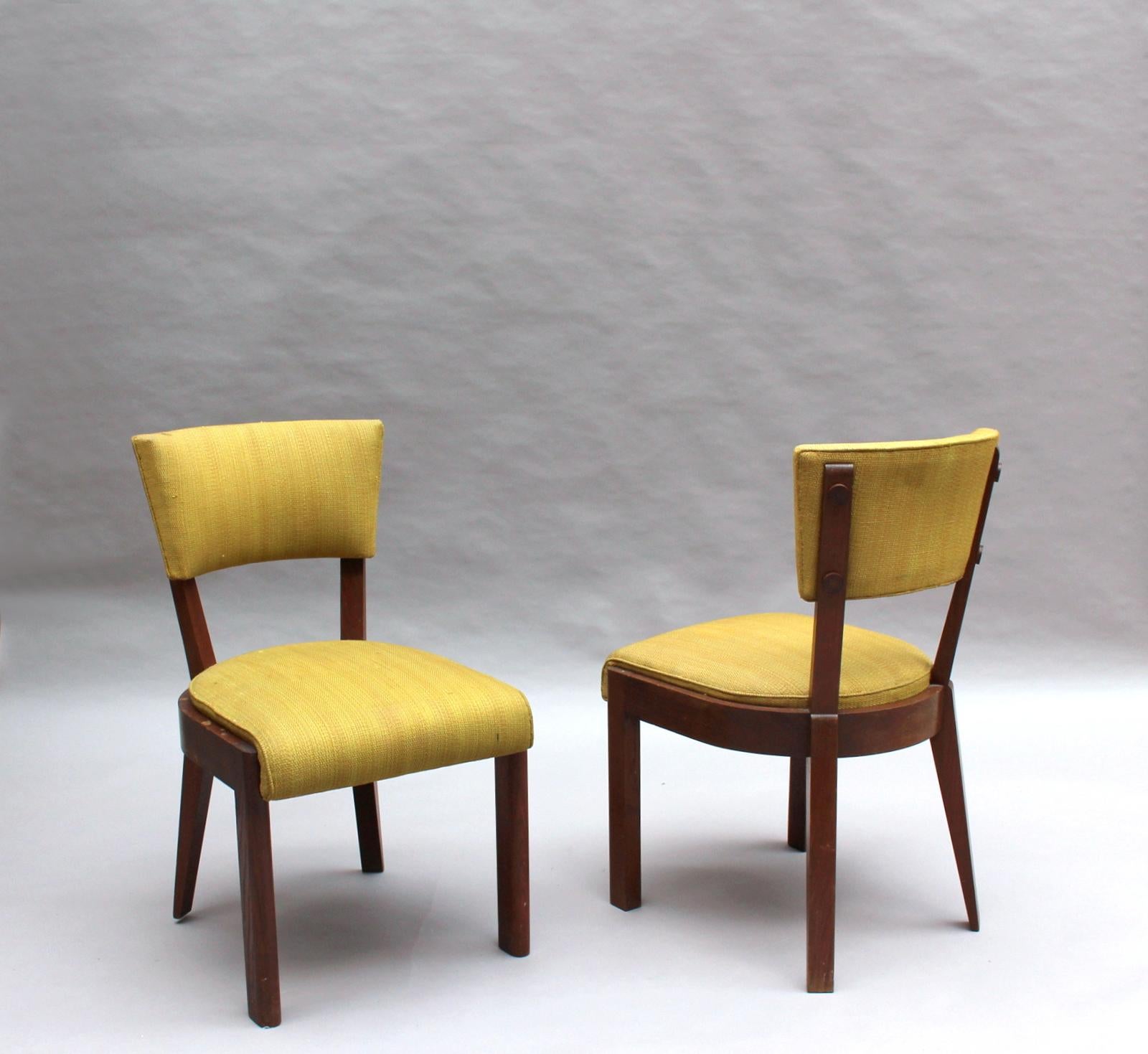 Mid-20th Century Set of 6 Fine French Art Deco Oak Dining Chairs by Dudouyt (Table Available)