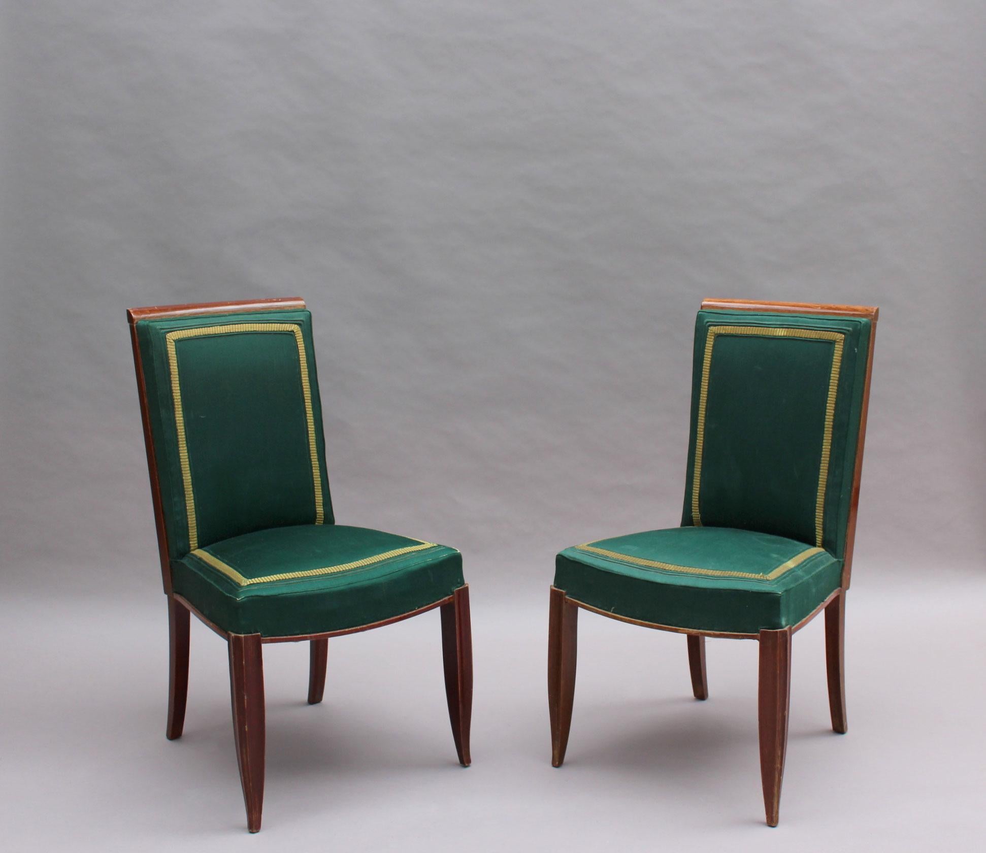 Set of 6 Fine French Art Deco Oak Dining Chairs In Good Condition For Sale In Long Island City, NY