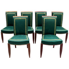 Vintage Set of 6 Fine French Art Deco Oak Dining Chairs