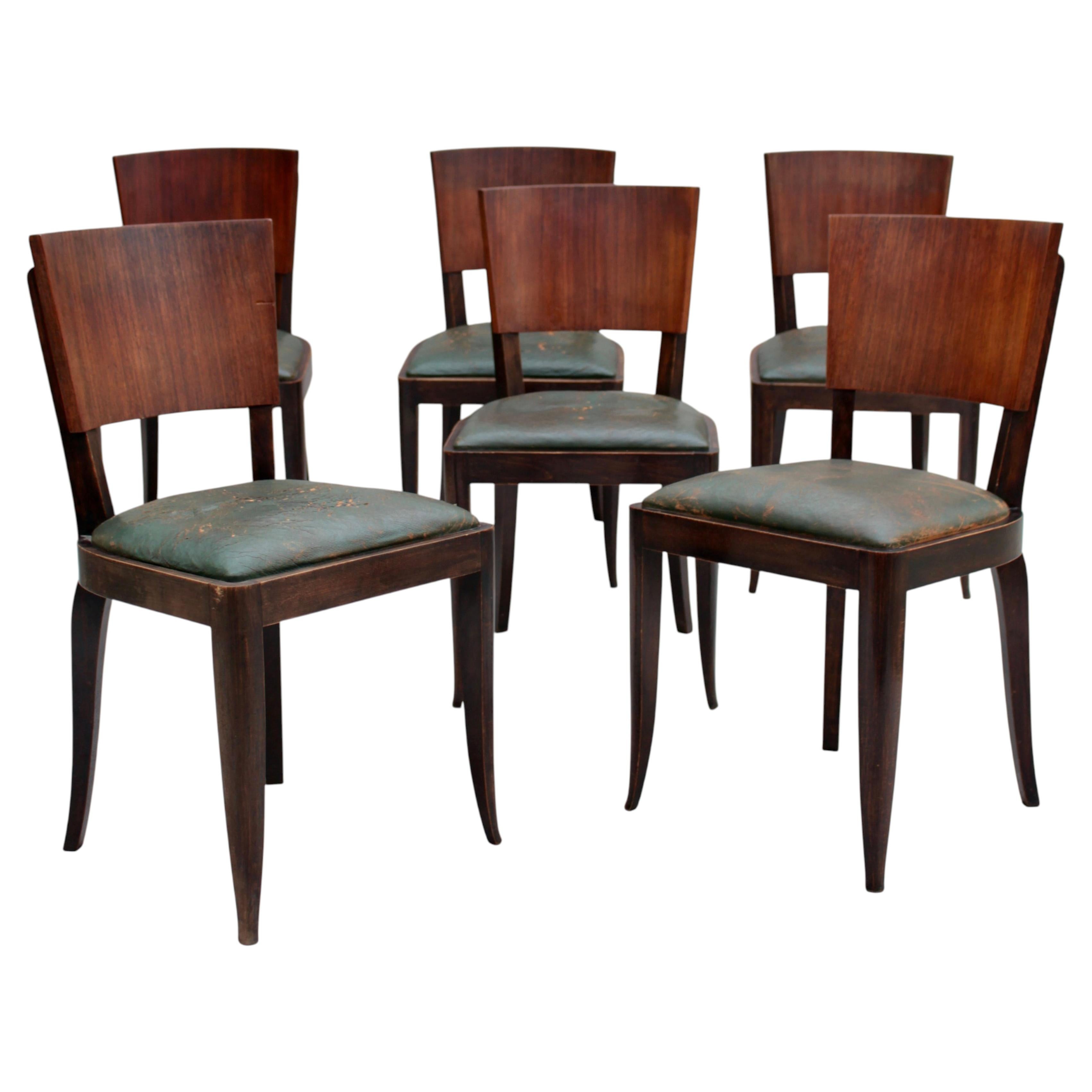 Set di 6 raffinate sedie da pranzo francesi Art Déco in palissandro e faggio tinto