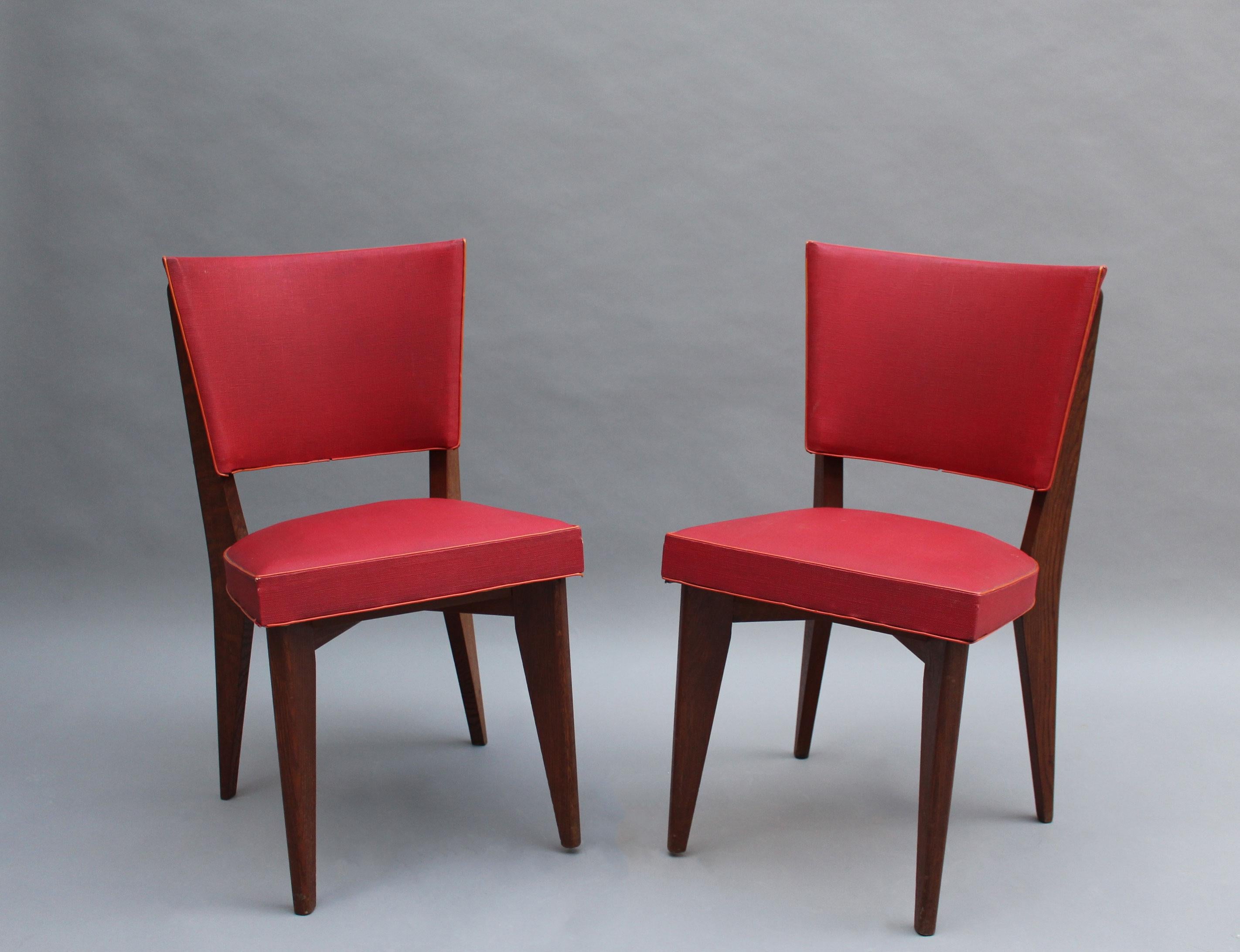 Mid-Century Modern Set of 6 Fine French Midcentury Oak Chairs