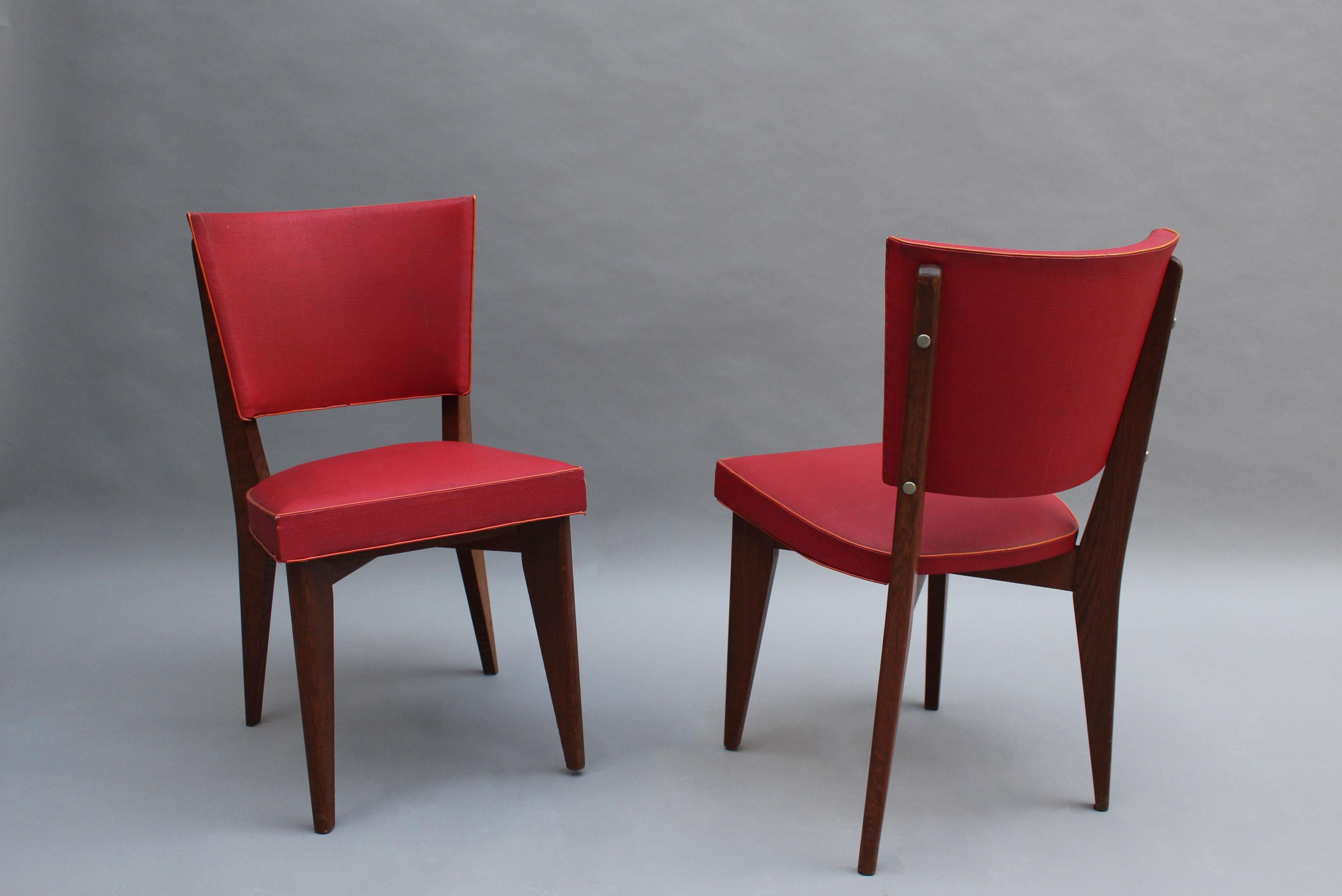 Set of 6 Fine French Midcentury Oak Chairs In Good Condition In Long Island City, NY