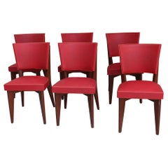 Set of 6 Fine French Midcentury Oak Chairs