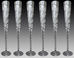 Set of 6 Fine Very Large Crystal Toasting Flutes