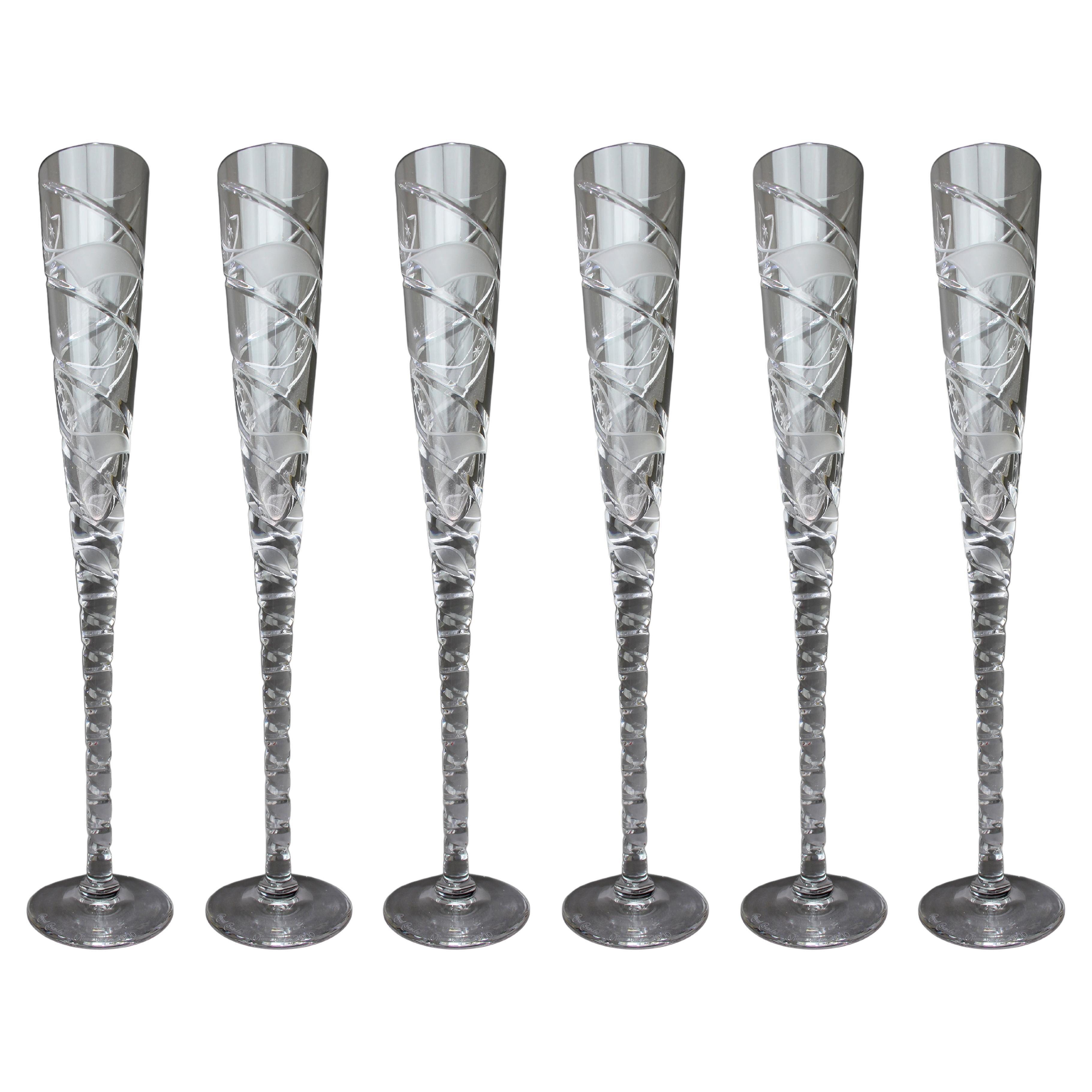 Set of 6 Fine Very Large Crystal Toasting Flutes in vendita