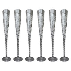 Set of 6 Fine Very Large Crystal Toasting Flutes
