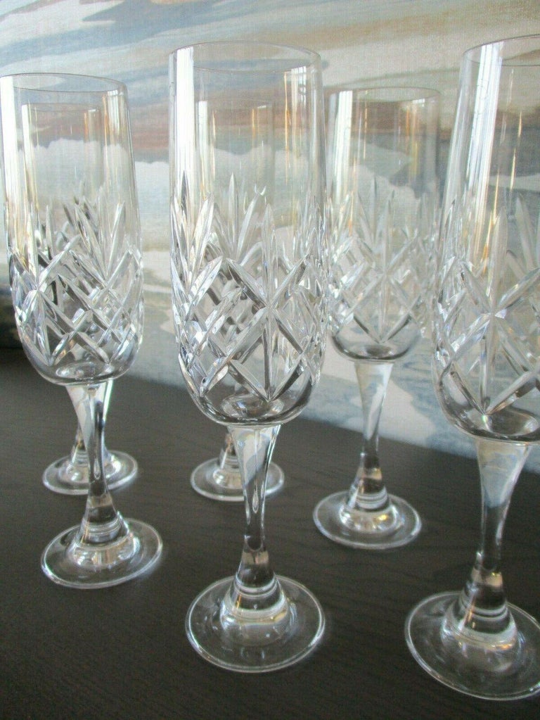 Set of 6 Fine Vintage Cut Glass Champagne Flutes For Sale at 1stDibs