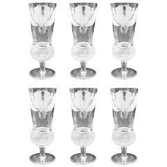 Set of 6 Fine Vintage Edinburgh Crystal Thistle Pattern Champagne Glasses