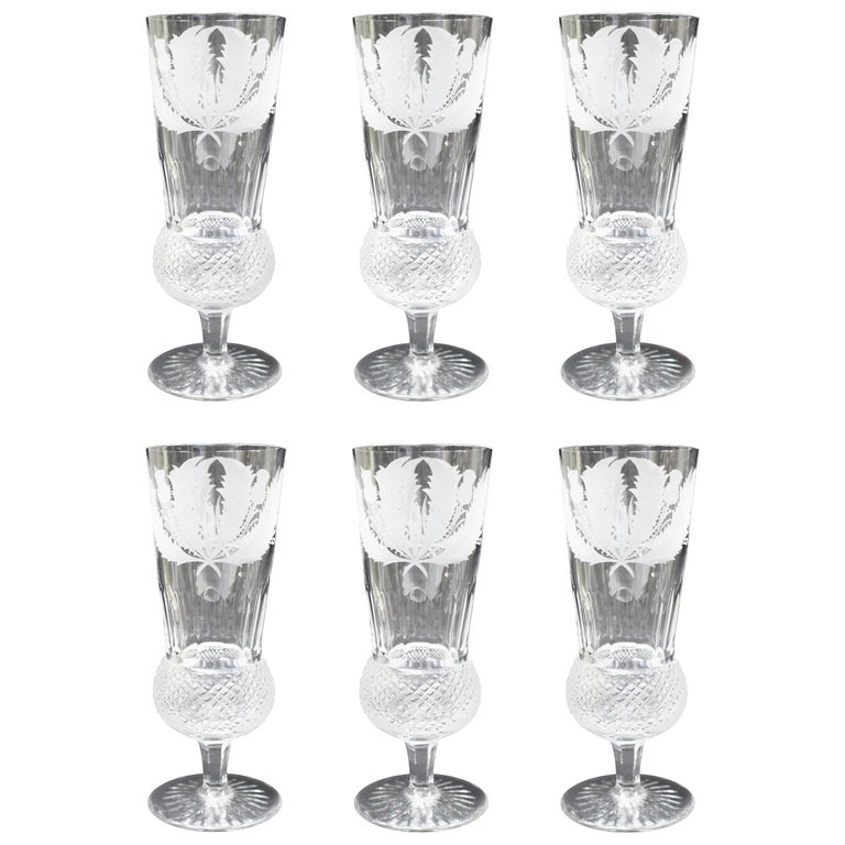 Set of 6 Fine Vintage Edinburgh Crystal Thistle Pattern Champagne