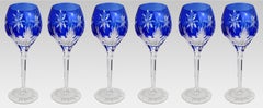 Set of 6 Fine Vintage Horst Belda Blue Overlay Crystal Wine Glasses