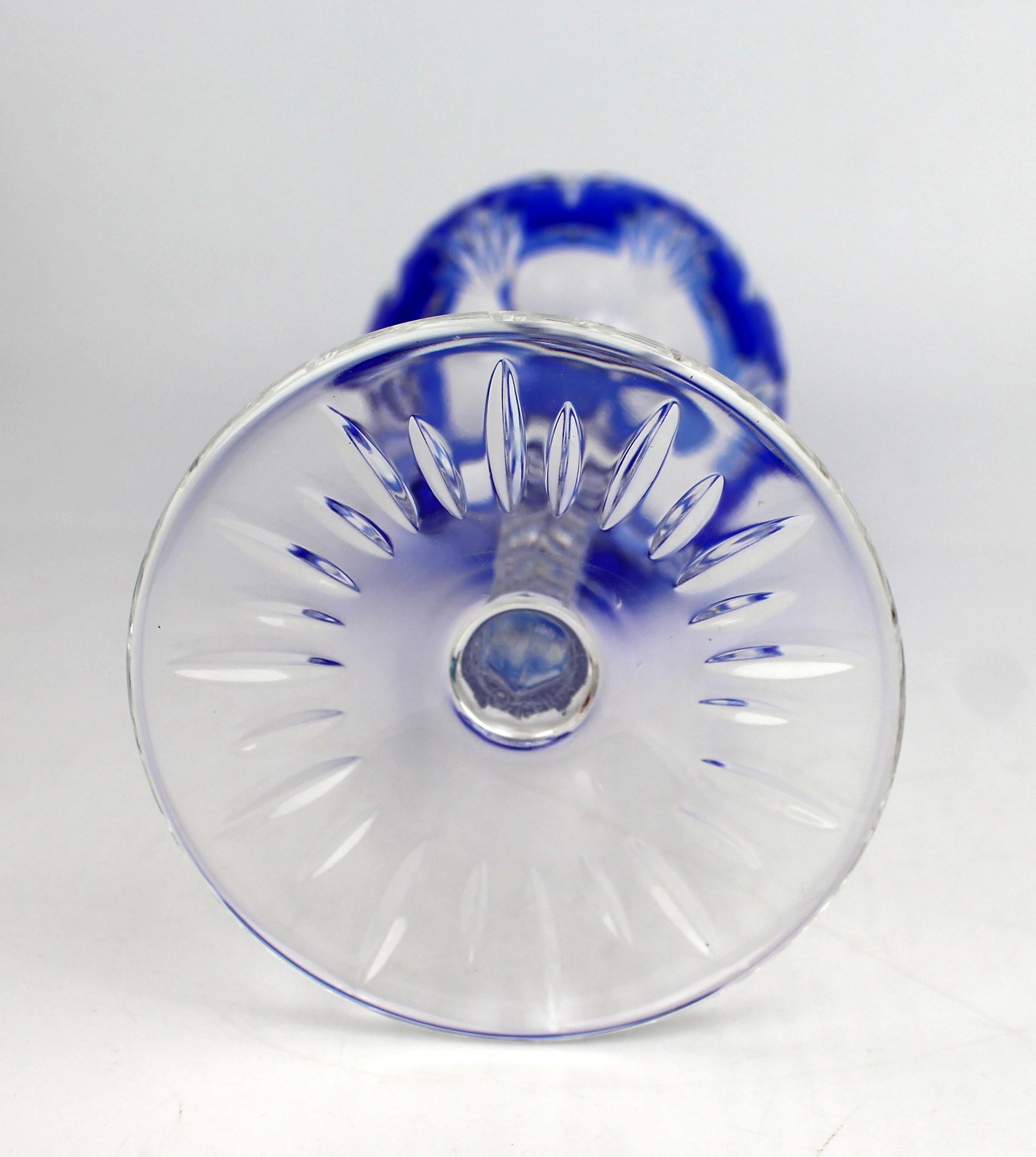 Set of 6 Fine Vintage Horst Belda Blue Overlay Crystal Wine Glasses For Sale 3