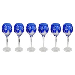 Set of 6 Fine Vintage Horst Belda Blue Overlay Crystal Wine Glasses Set of 6 Fine Vintage Horst Belda Blue Overlay Crystal Wine Glasses