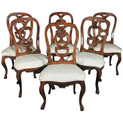 Set of 6 Finely Carved Walnut Italian Provincial Dining Chairs, circa 1920