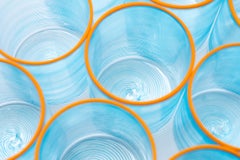 Set of 6 FIZZY blue glasses with orange glass rims, by Giberto Venezia