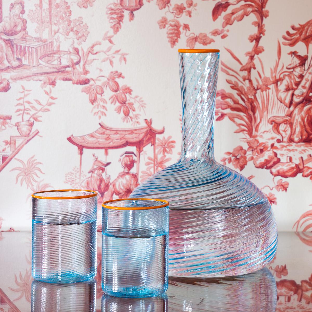 6er-Set FIZZY blaue Gläser mit orangefarbenen Glasrändern von Giberto Venezia im Angebot 1