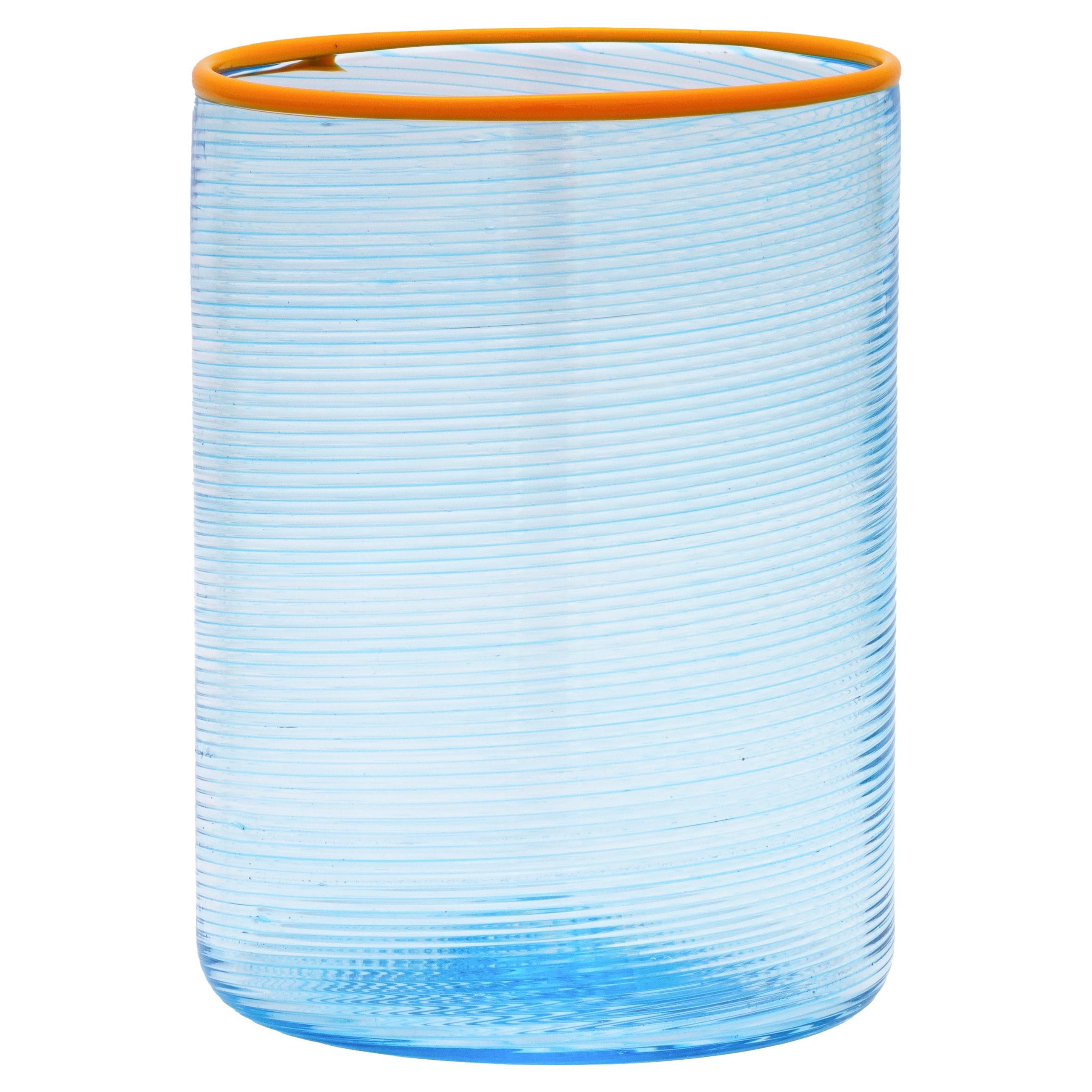 6er-Set FIZZY blaue Gläser mit orangefarbenen Glasrändern von Giberto Venezia