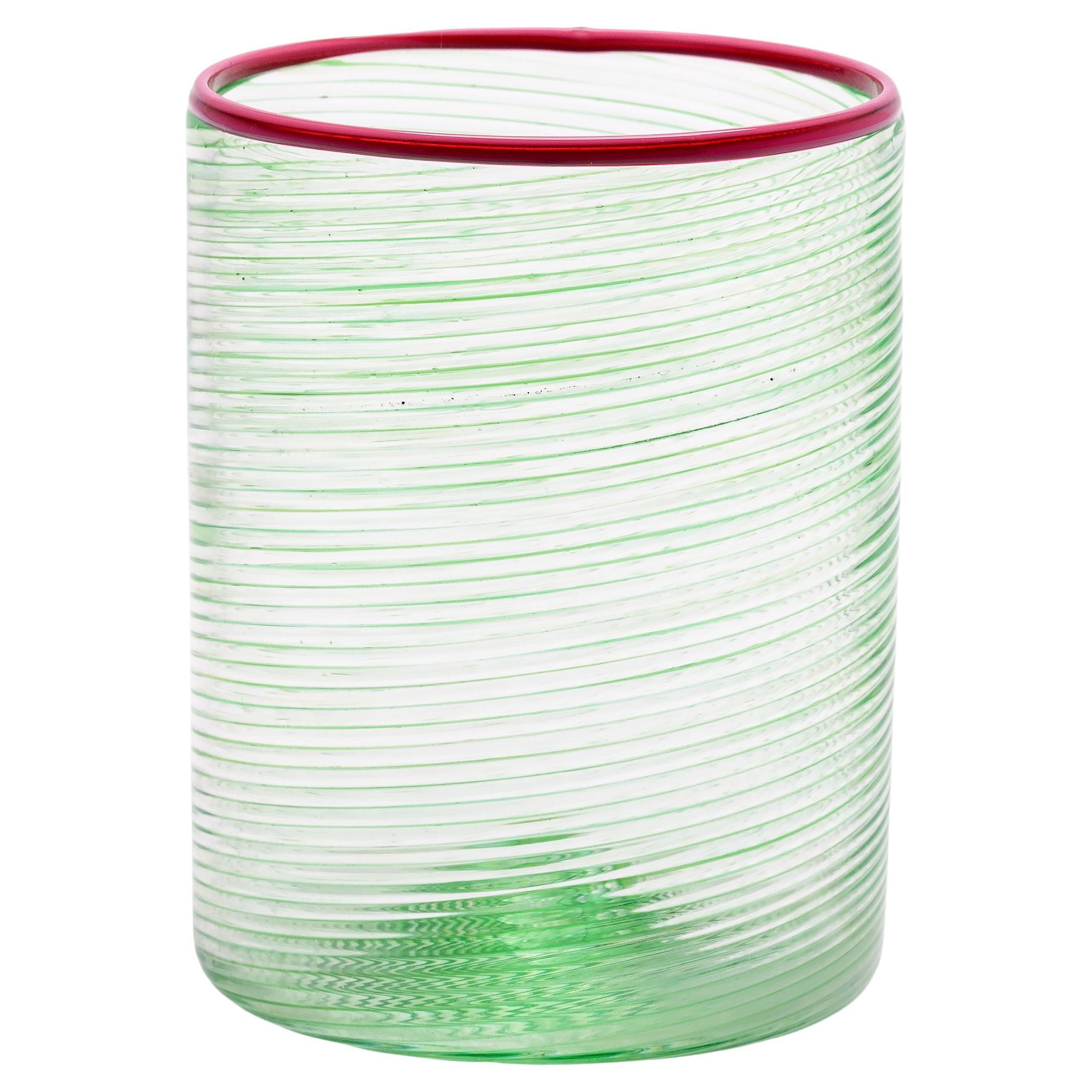 Set de 6 verres verts FIZZY avec bords en verre rose, par Giberto Venezia en vente