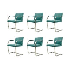 Set of 6 Flat Bar BRNO Chairs by Mies Van Der Rohe for Knoll
