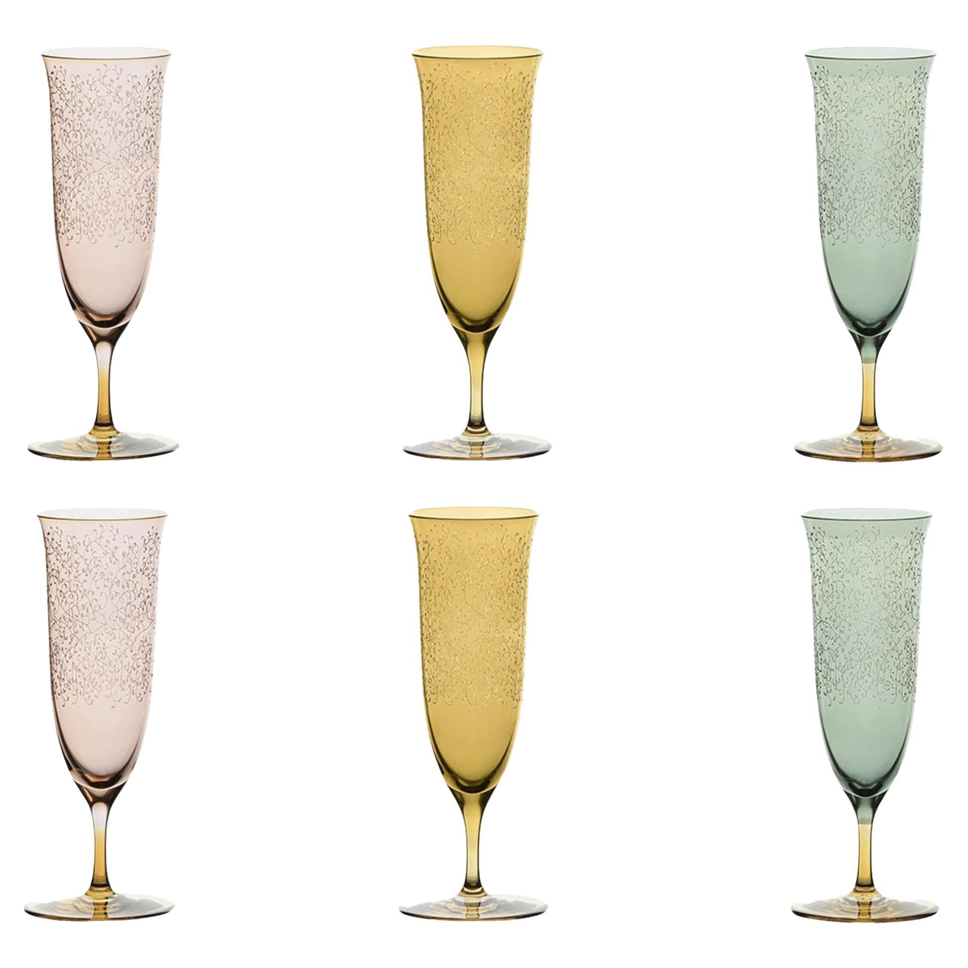 Set of 6 Fluted Champagne Glasses For Sale