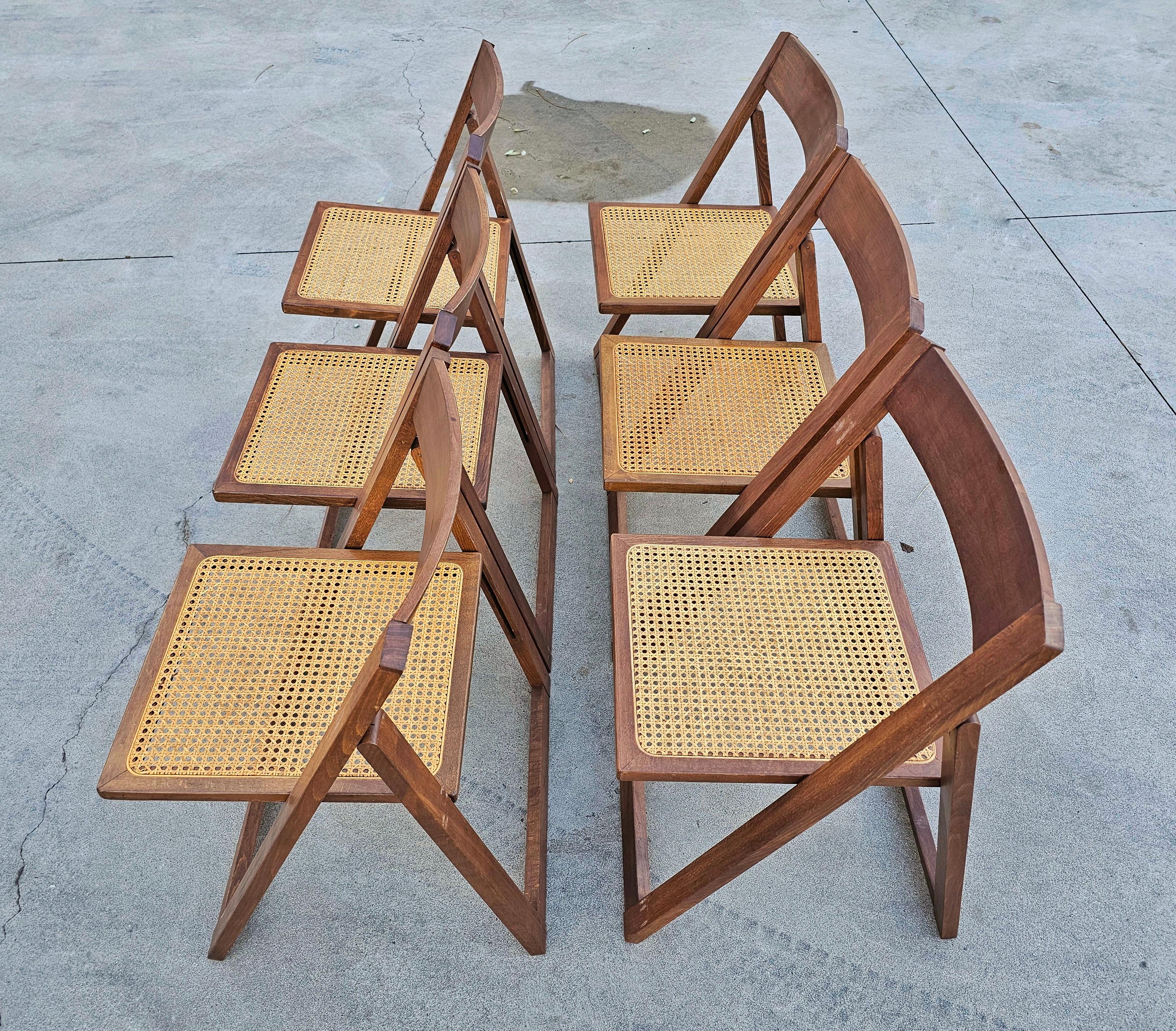 Set of 6 Folding Chairs with Cane Seats in style of Aldo Jacober, Italy 1980s For Sale 4