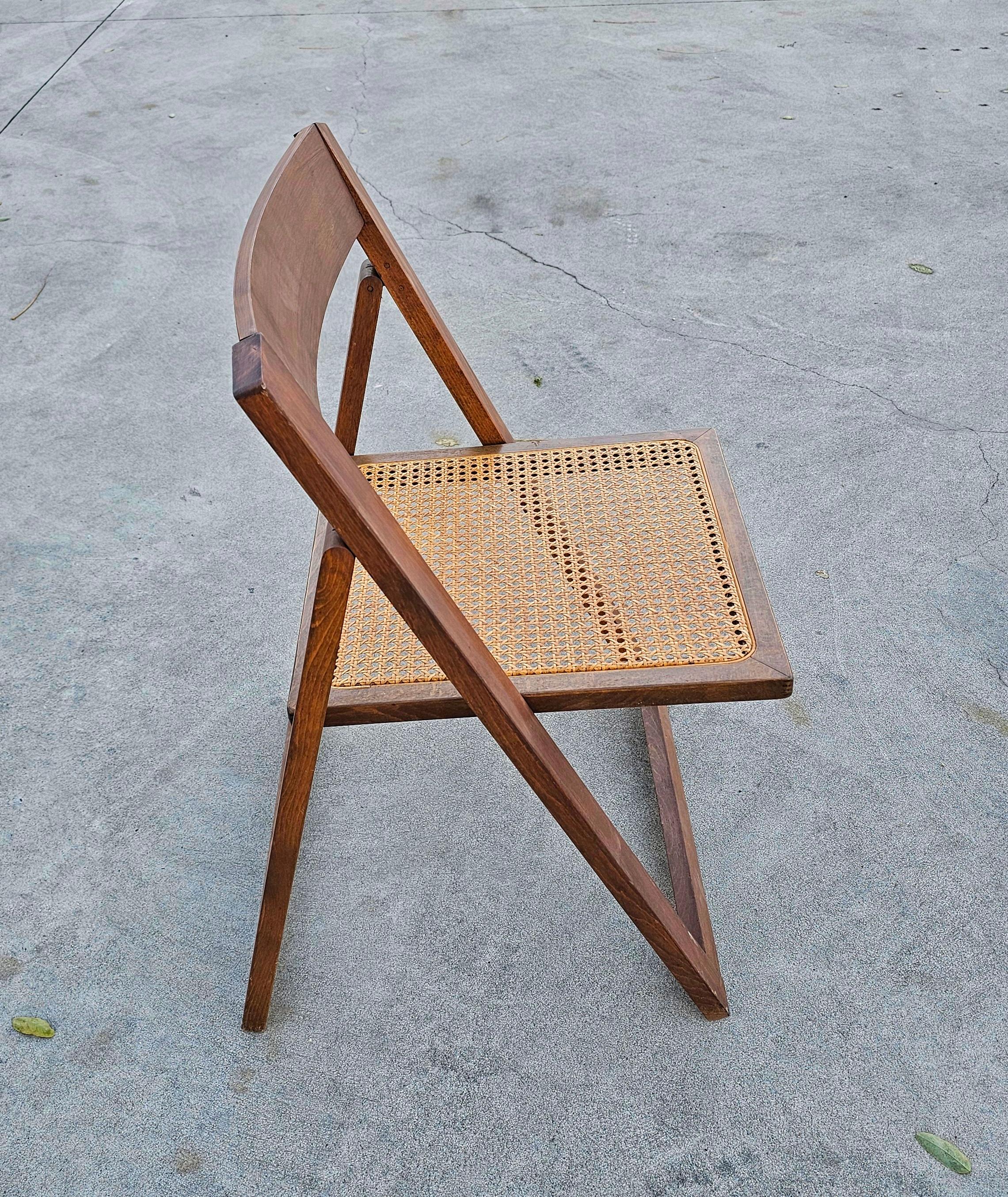 Set of 6 Folding Chairs with Cane Seats in style of Aldo Jacober, Italy 1980s In Good Condition For Sale In Beograd, RS