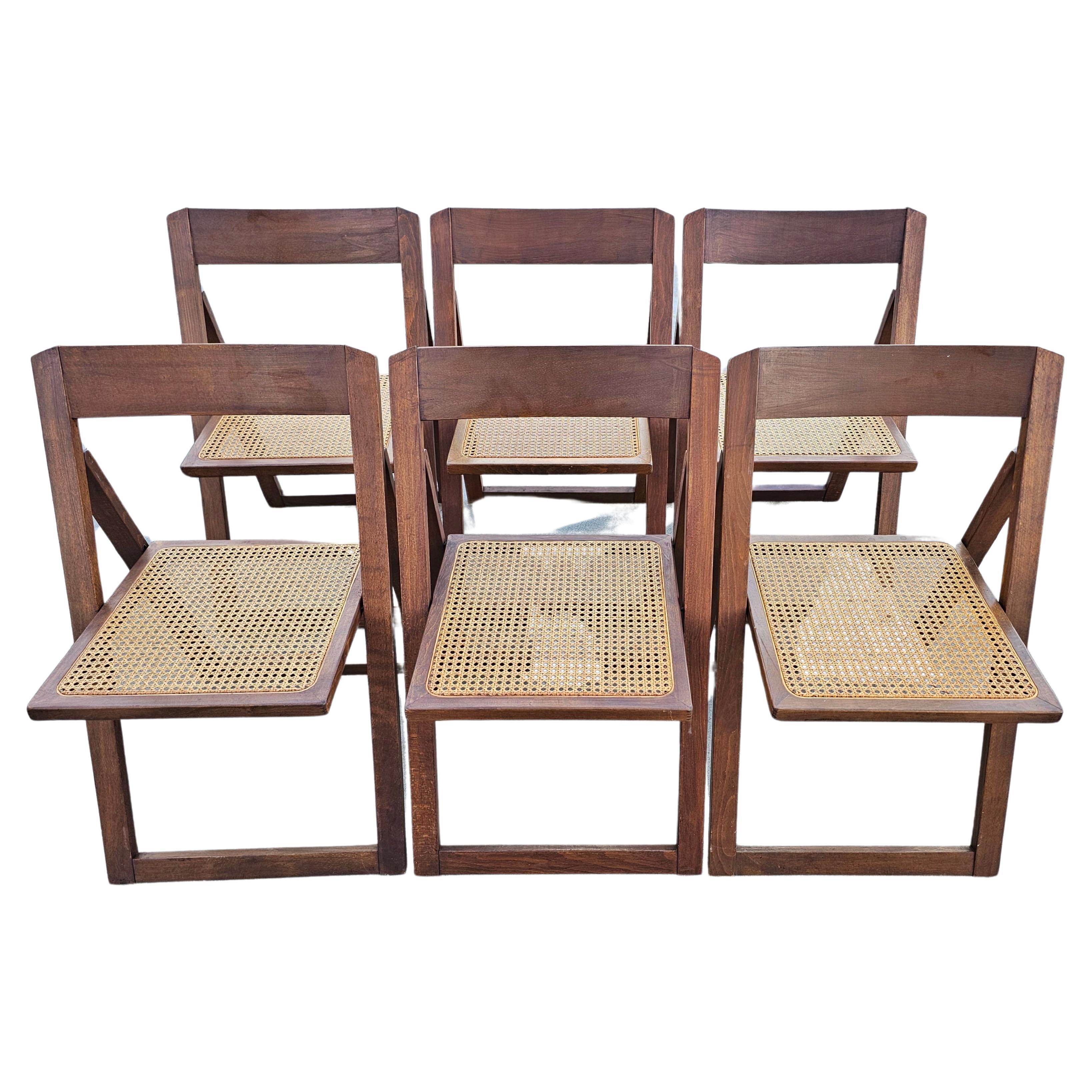Satz von 6 klappbaren Stühlen mit Rohrsesseln im Stil von Aldo Jacober, Italien 1980er Jahre