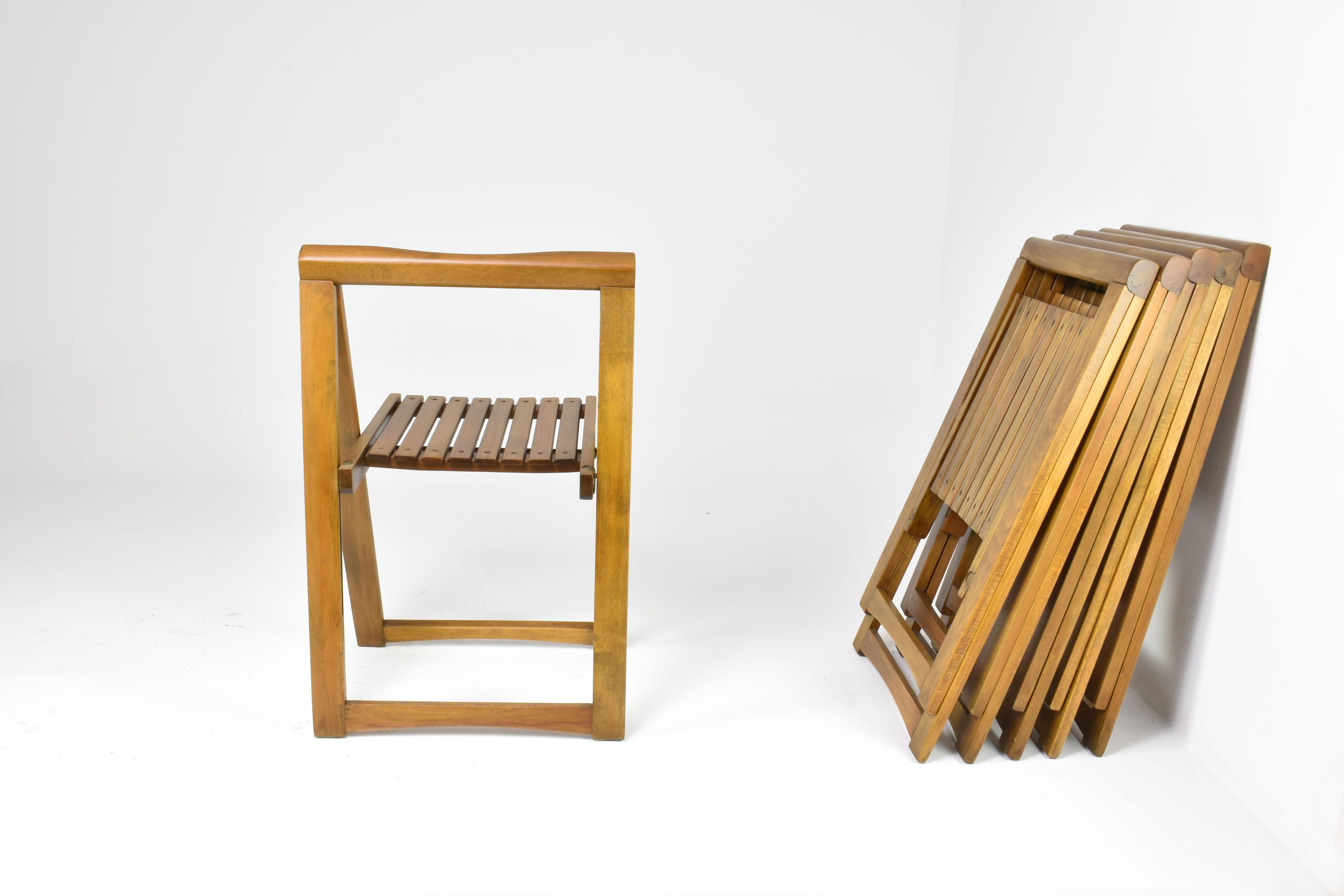 Mid-Century Modern Set of 6 Folding Italian chairs by Aldo Jacober for Alberto Bazzani, 1960s For Sale