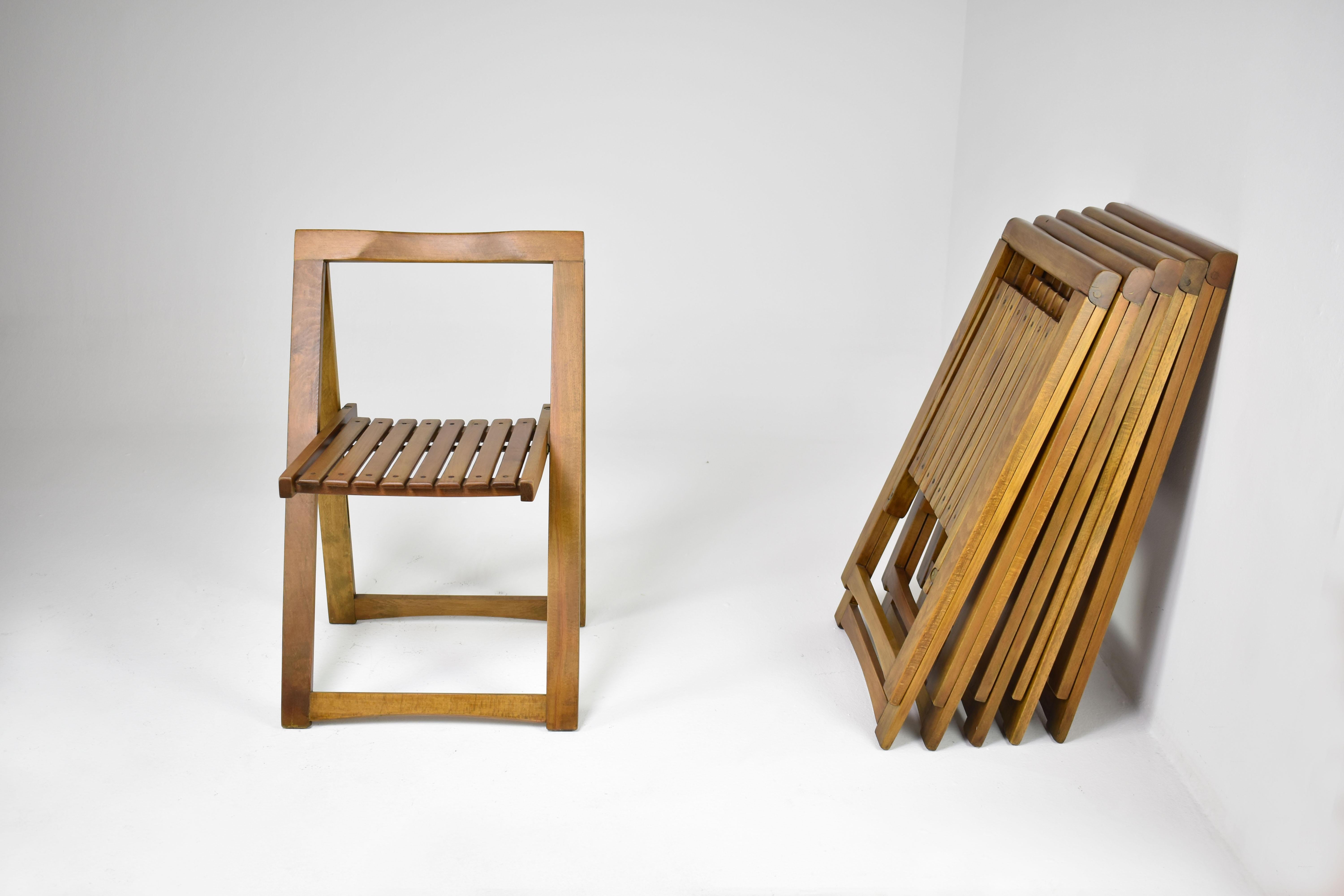 Mid-20th Century Set of 6 Folding Italian chairs by Aldo Jacober for Alberto Bazzani, 1960s For Sale