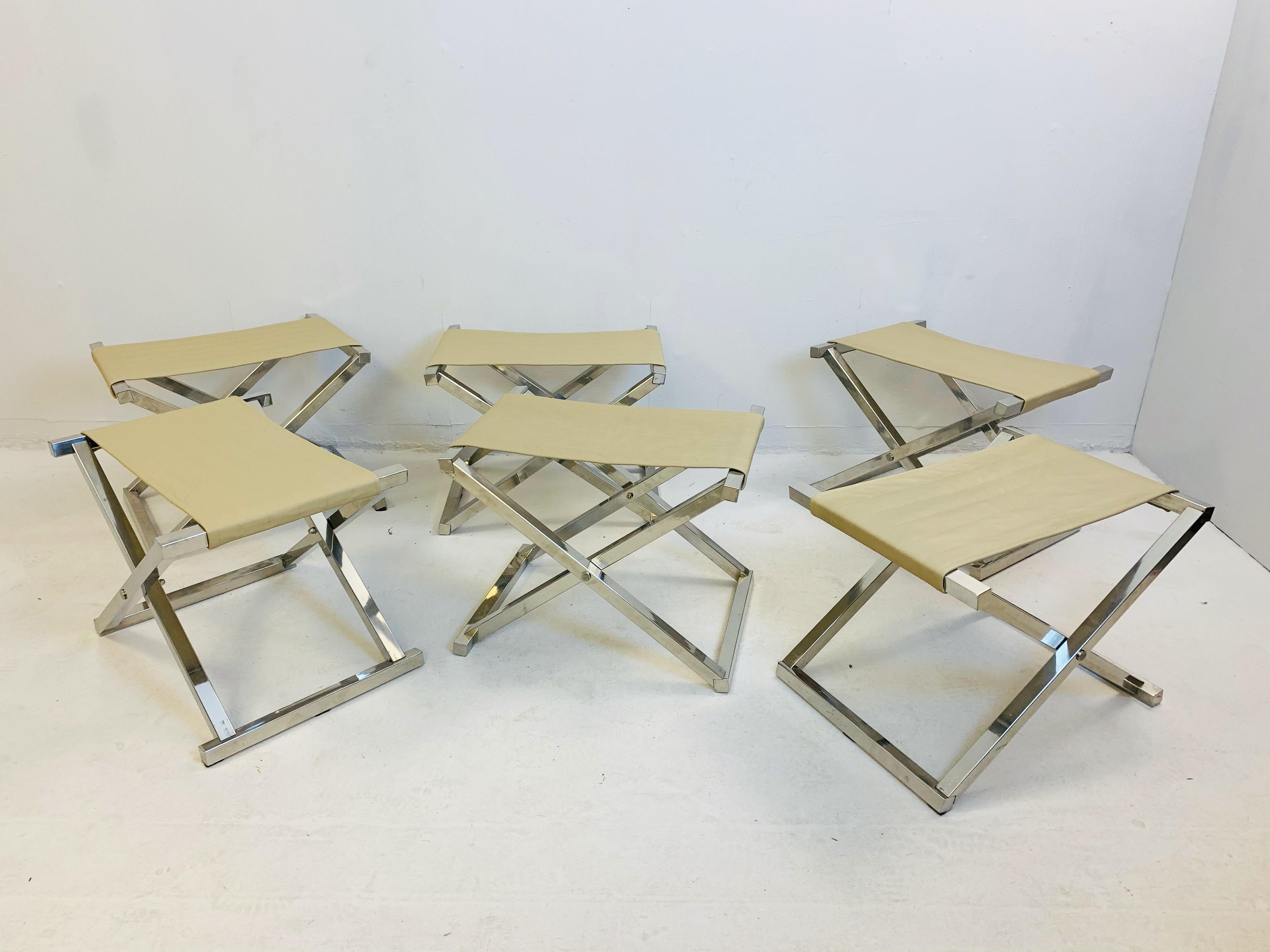 Mid-Century Modern Set of 6 Folding Stools, 1970s