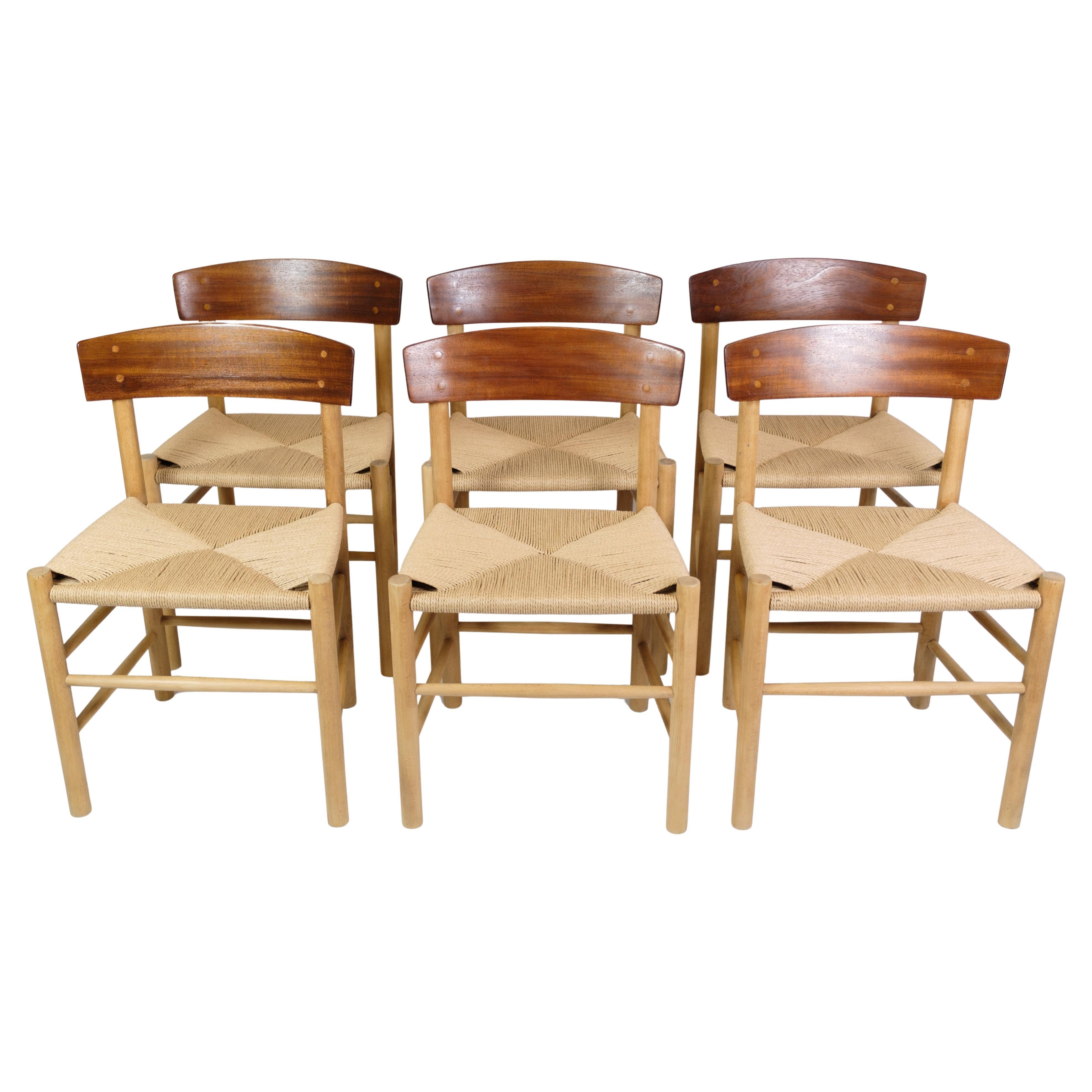 Set Of 6 "Folke Chair" Model J39 Made In Teak & Oak By Børge Mogensen From 1950s