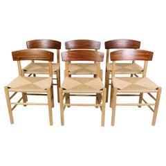 Set Of 6 "Folke Chair" Model J39 Made In Teak & Oak By Børge Mogensen From 1950s