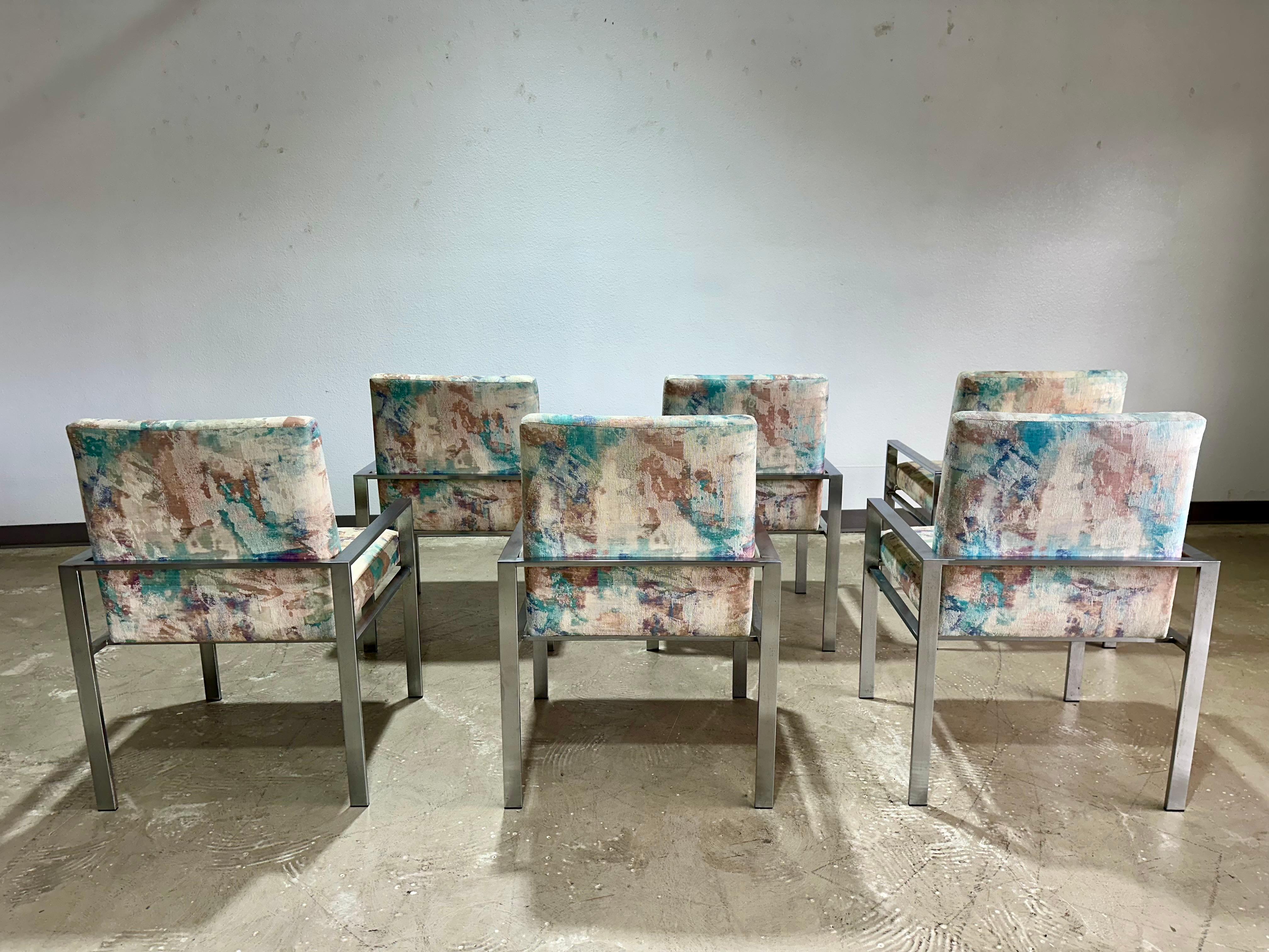 Set of 6 Founders Patterns 23 Mid Century Brushed Chrome Dining Chairs For Sale 3