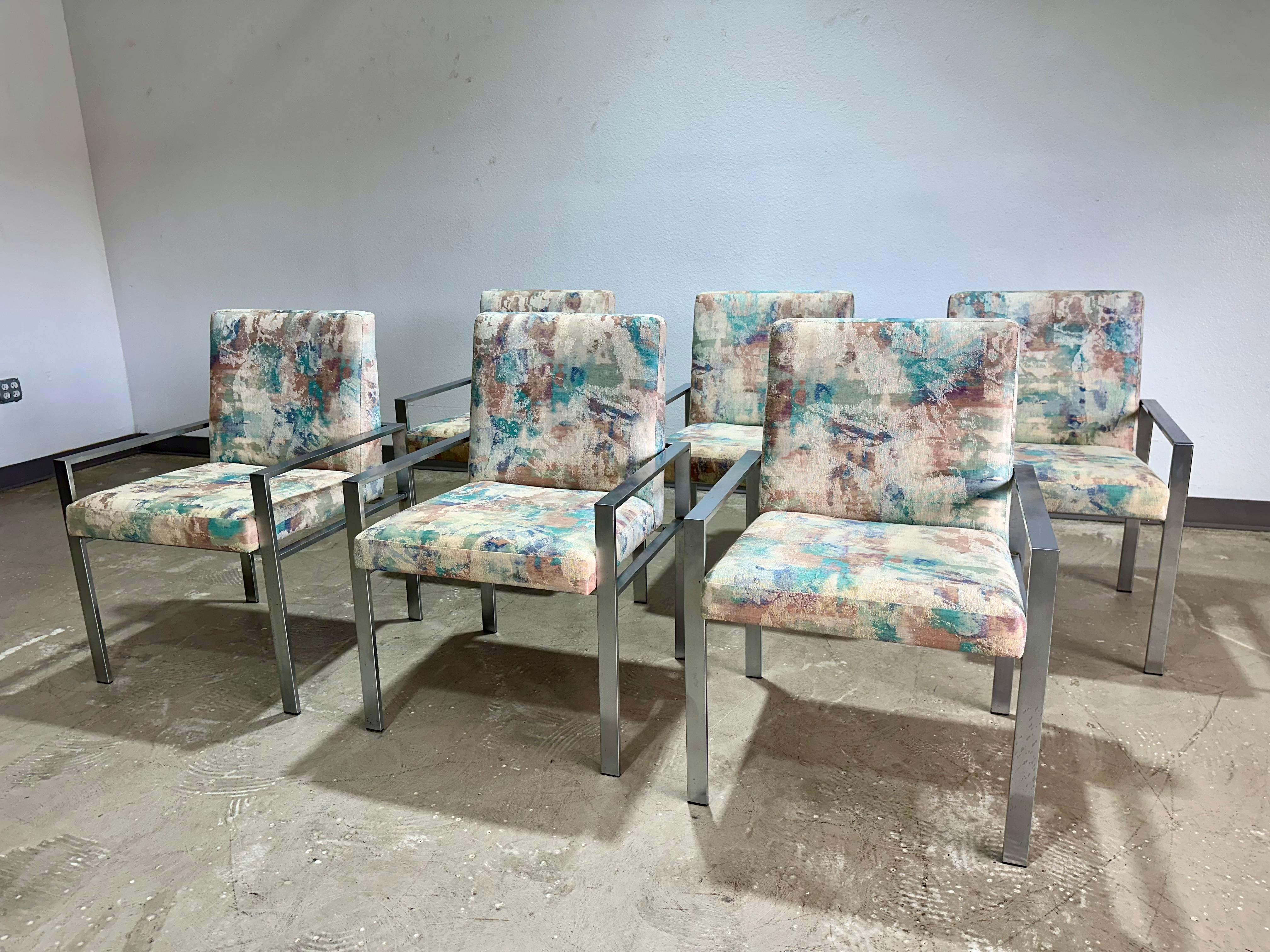 20th Century Set of 6 Founders Patterns 23 Mid Century Brushed Chrome Dining Chairs For Sale