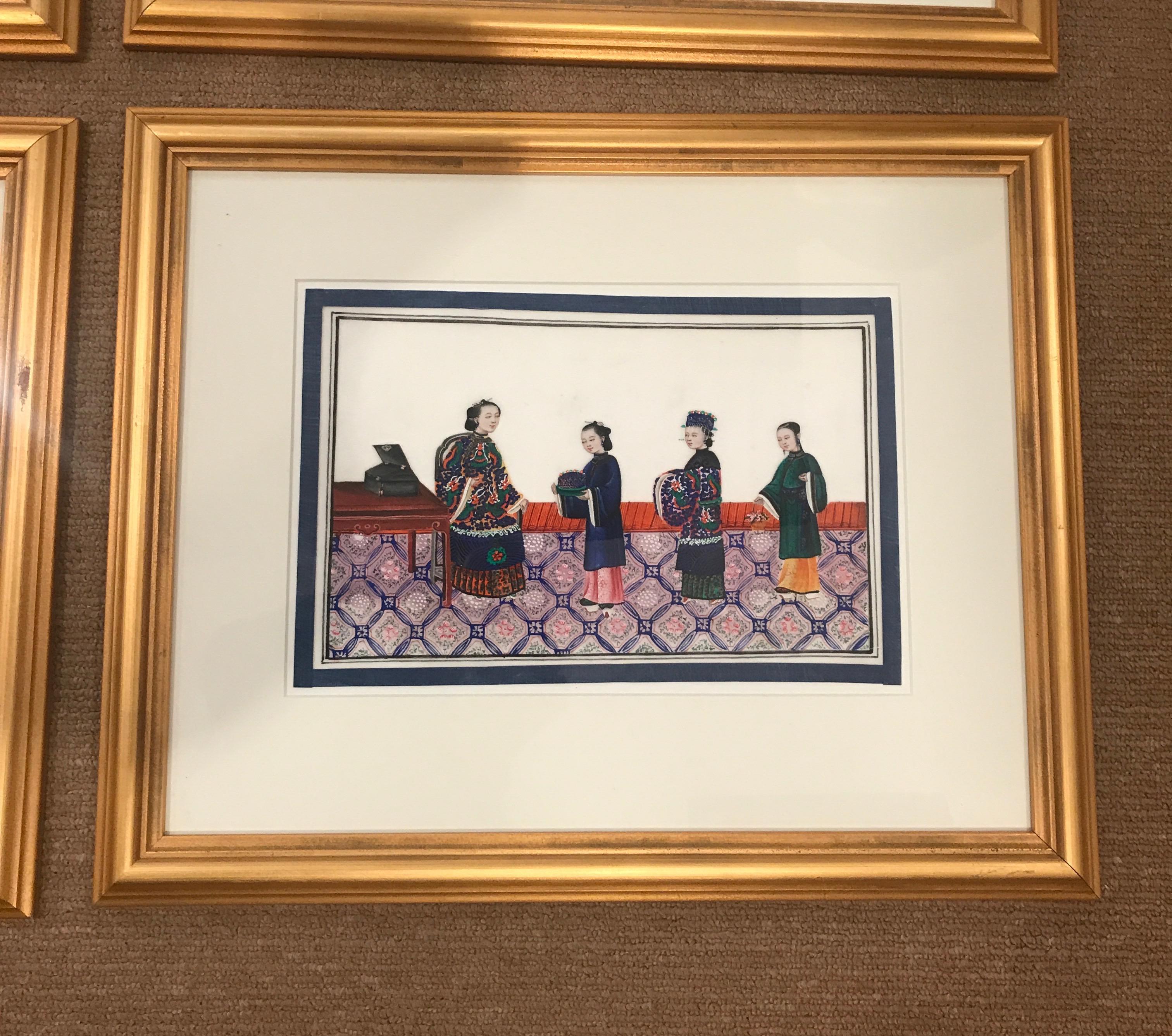 Mid-19th Century Set of 6 Framed Gouache Paintings on Pith Paper, China, 1850