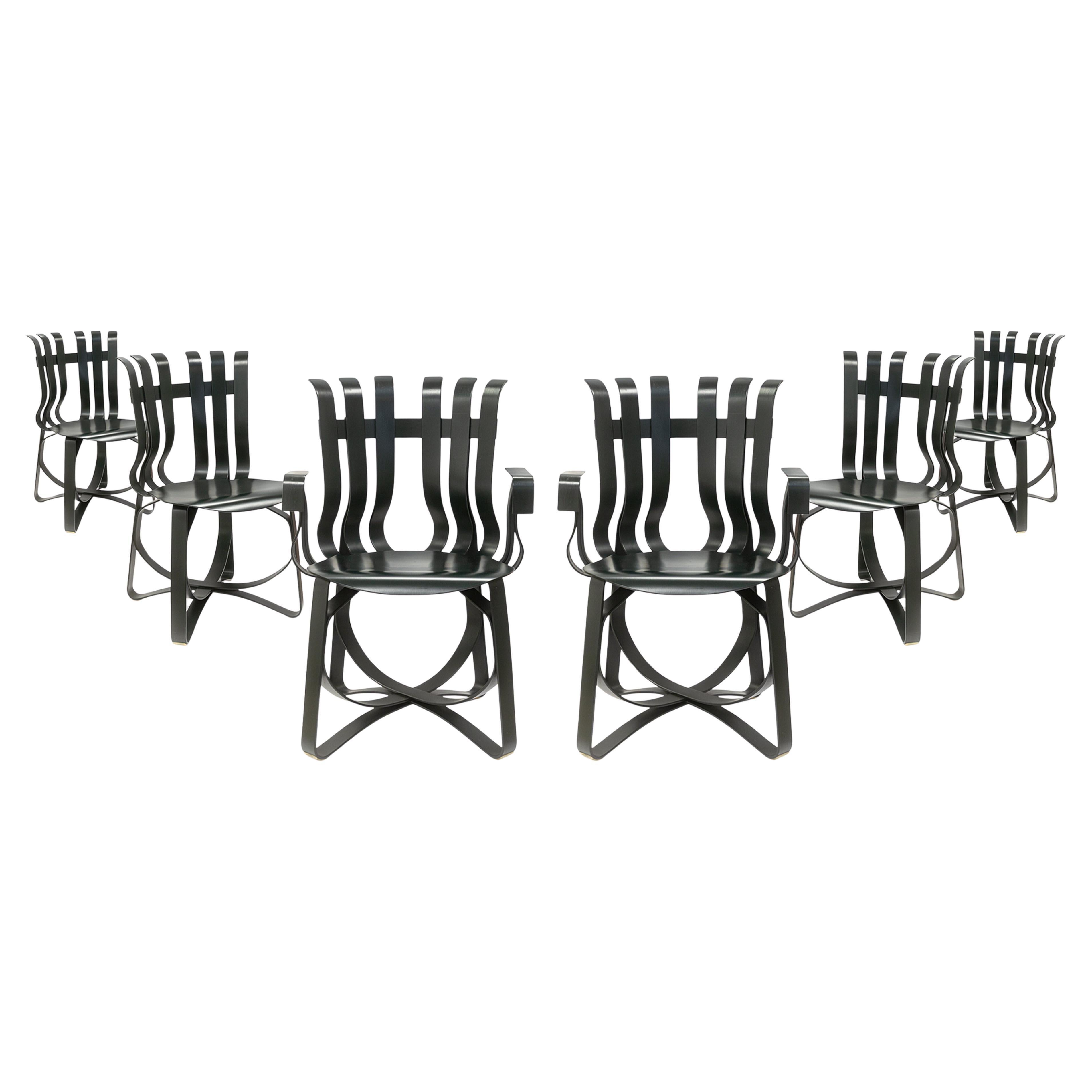 Set of 6 Frank Gehry for Knoll Hat Trick Maple Bentwood Arm and Side Chairs 1993 en vente