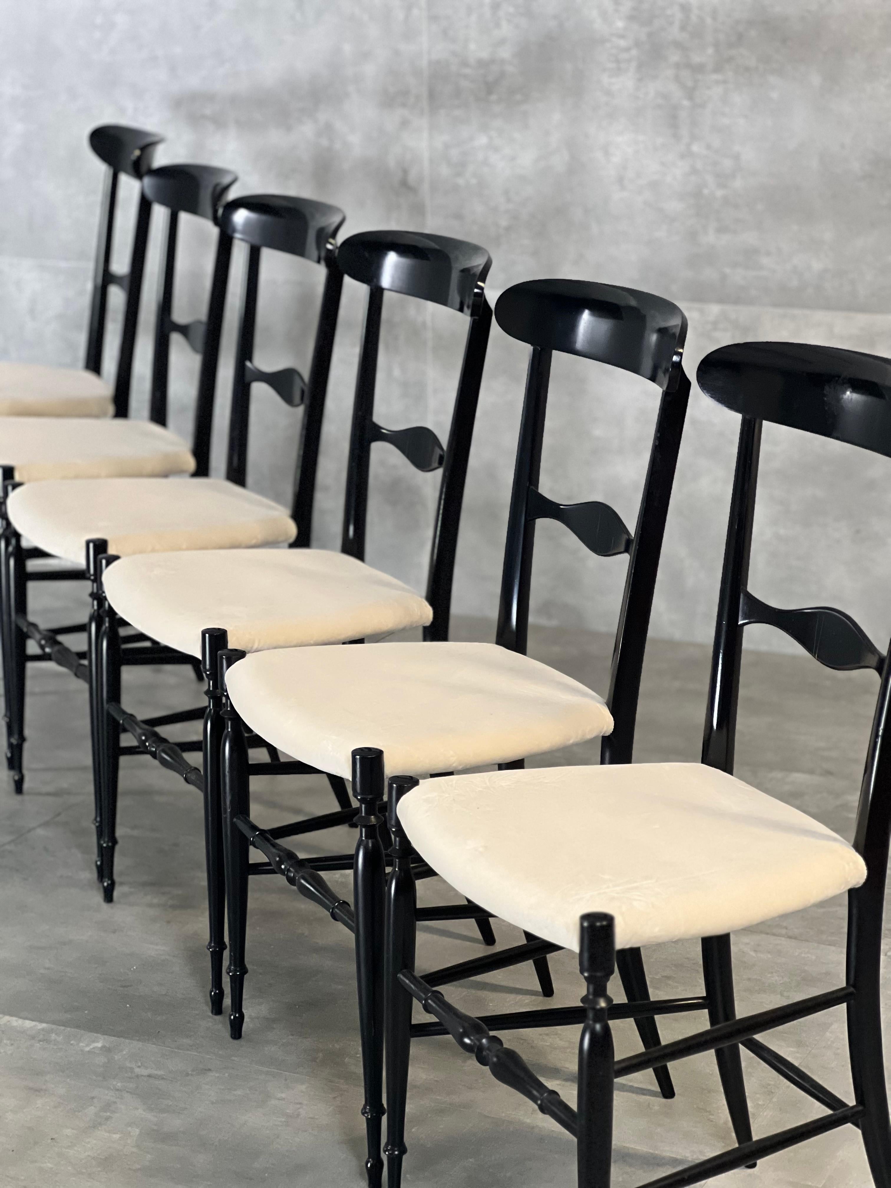 Set of 6 Fratelli Levaggi Dining Chairs by Campanino Chiavari, Italy, 1950s For Sale 6