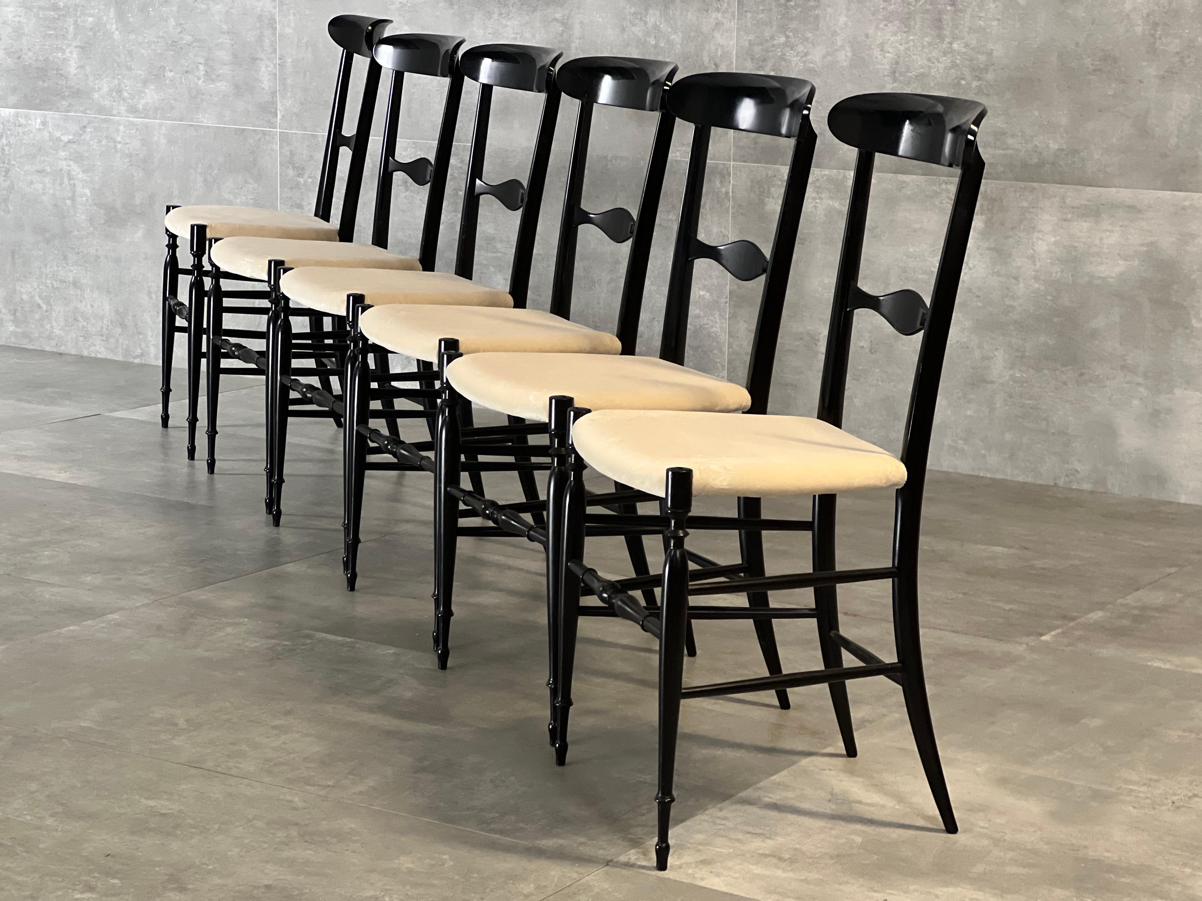 Set of 6 Fratelli Levaggi Dining Chairs by Campanino Chiavari, Italy, 1950s For Sale 1