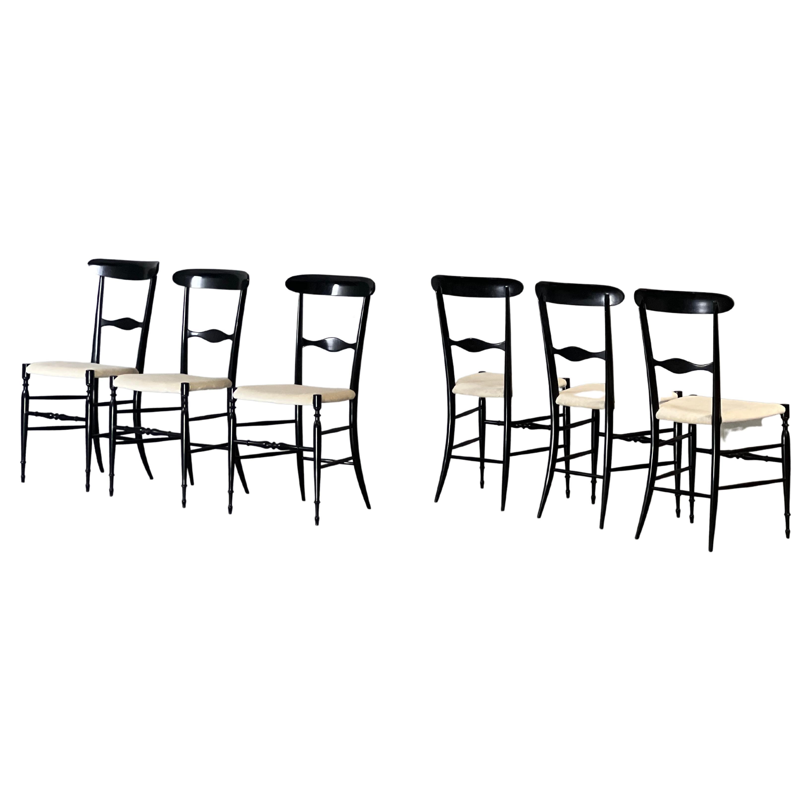 Set of 6 Fratelli Levaggi Dining Chairs by Campanino Chiavari, Italy, 1950s For Sale