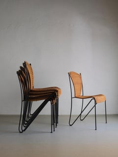 Set of 6 Frederick Weinberg Wicker Iron Chairs, USA, 1960s