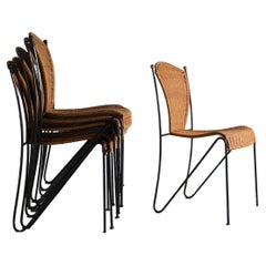Set of 6 Frederick Weinberg Wicker Iron Chairs, USA, 1960s
