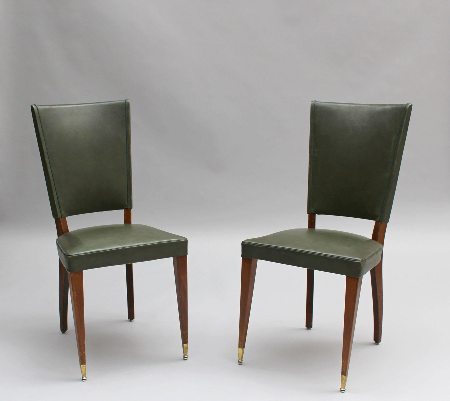 Art Deco Set of 6 French 1940s Stained Beech Dining Chairs