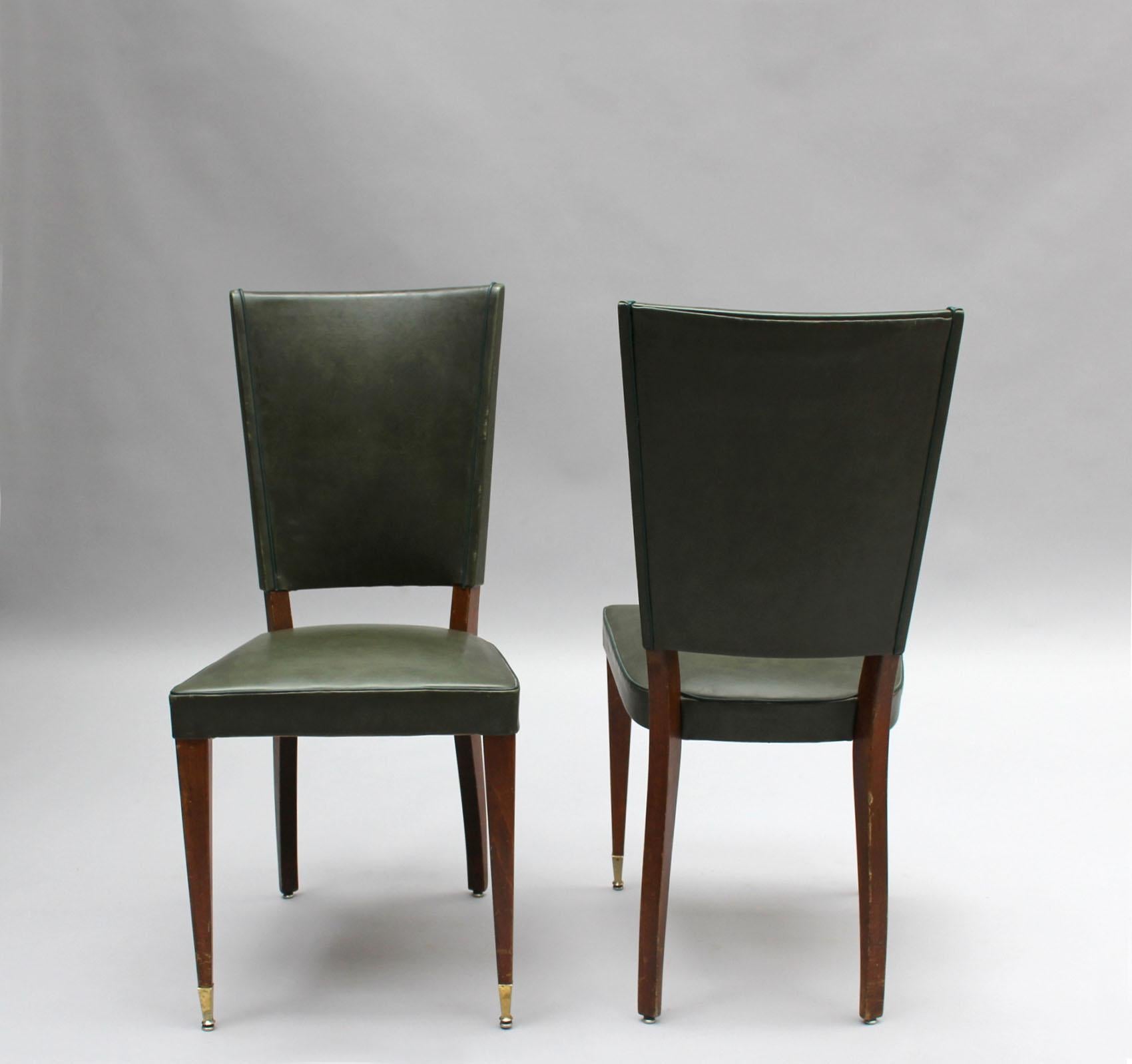 Mid-20th Century Set of 6 French 1940s Stained Beech Dining Chairs