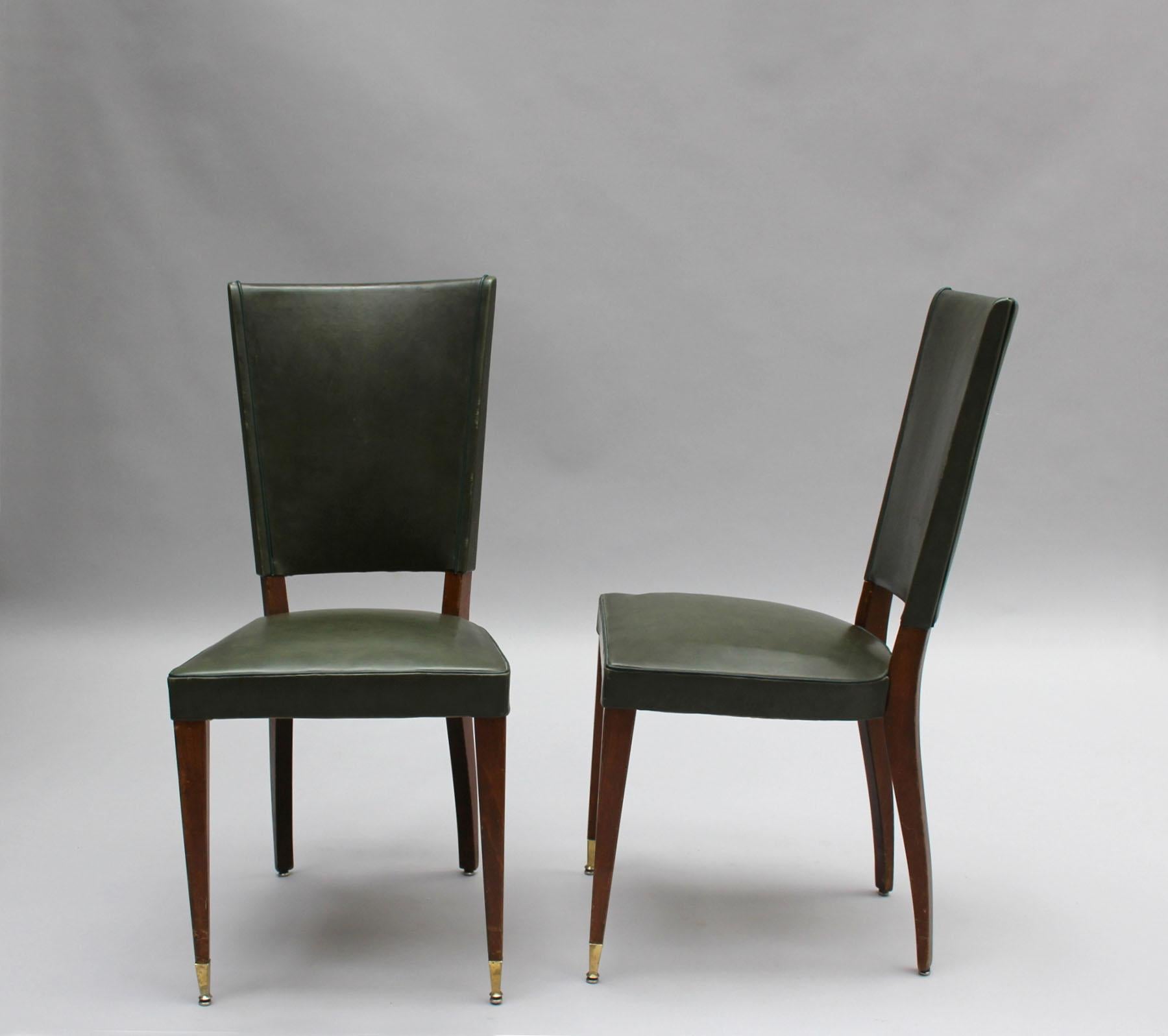 Set of 6 French 1940s Stained Beech Dining Chairs 1